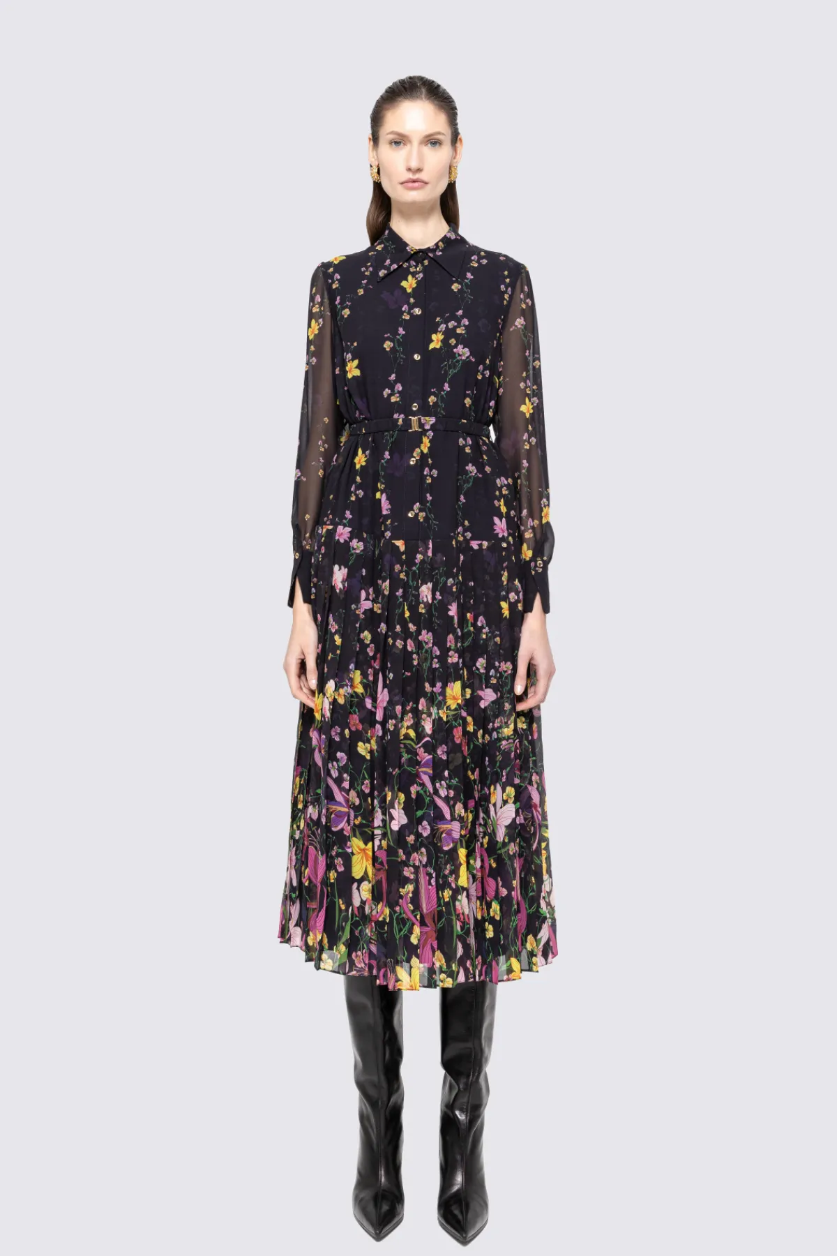 Clearance Belted pleated midi dress Dresses