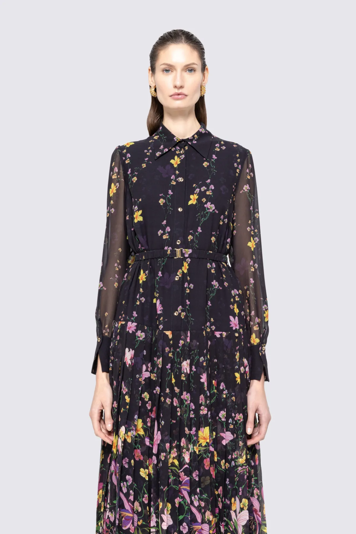 Clearance Belted pleated midi dress Dresses