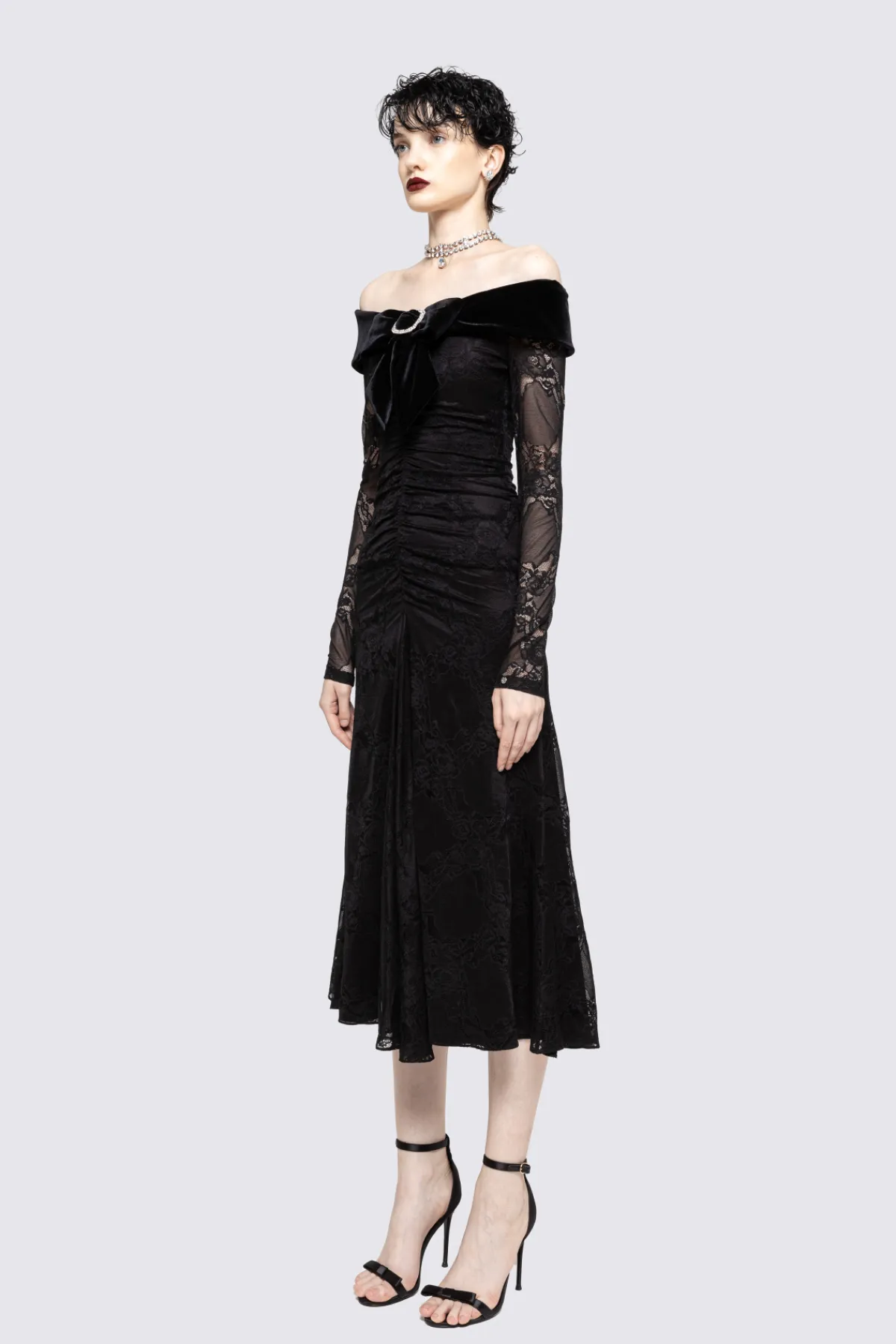 Shop Bow-detail lace midi dress Dresses