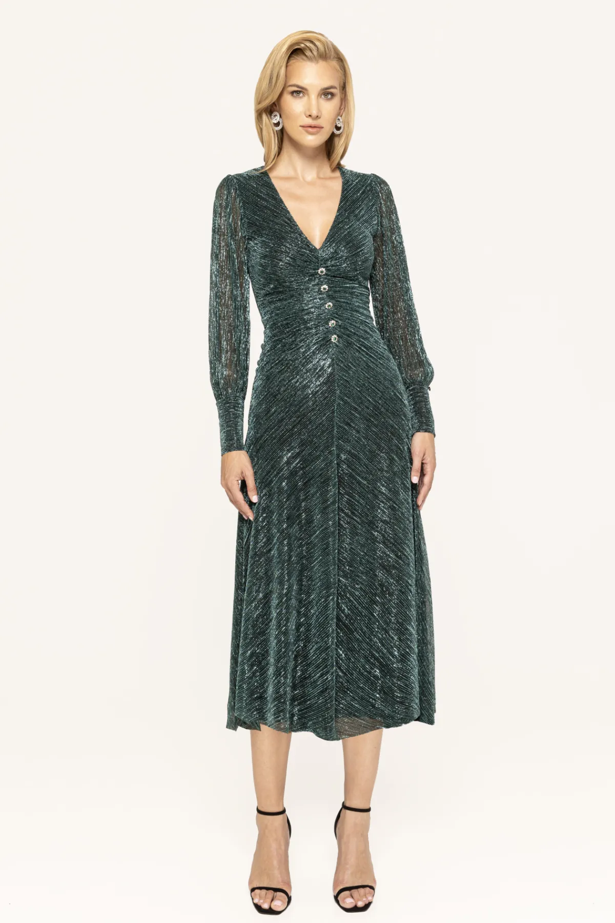 Store Button-embellished ruched midi dress Dresses