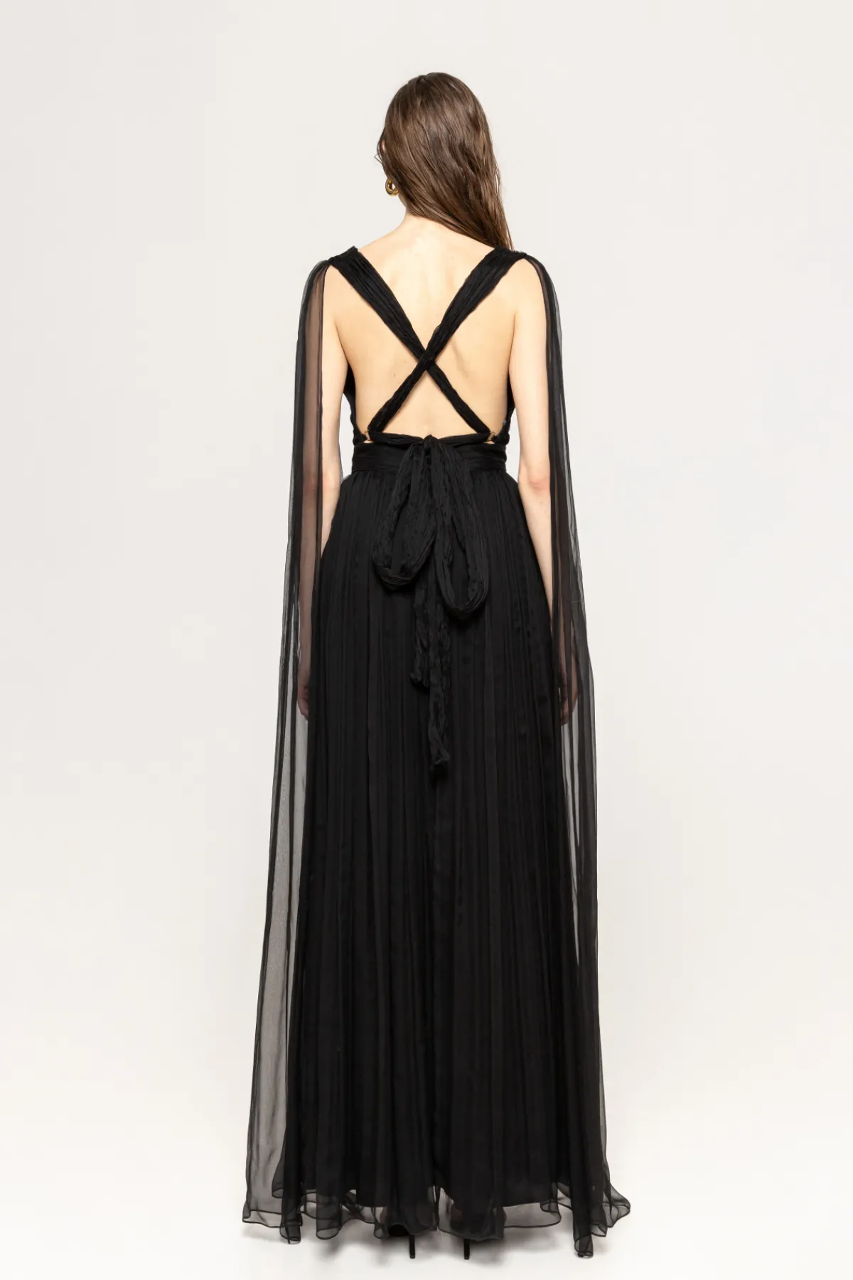 Fashion Cape sleeves maxi silk dress Dresses