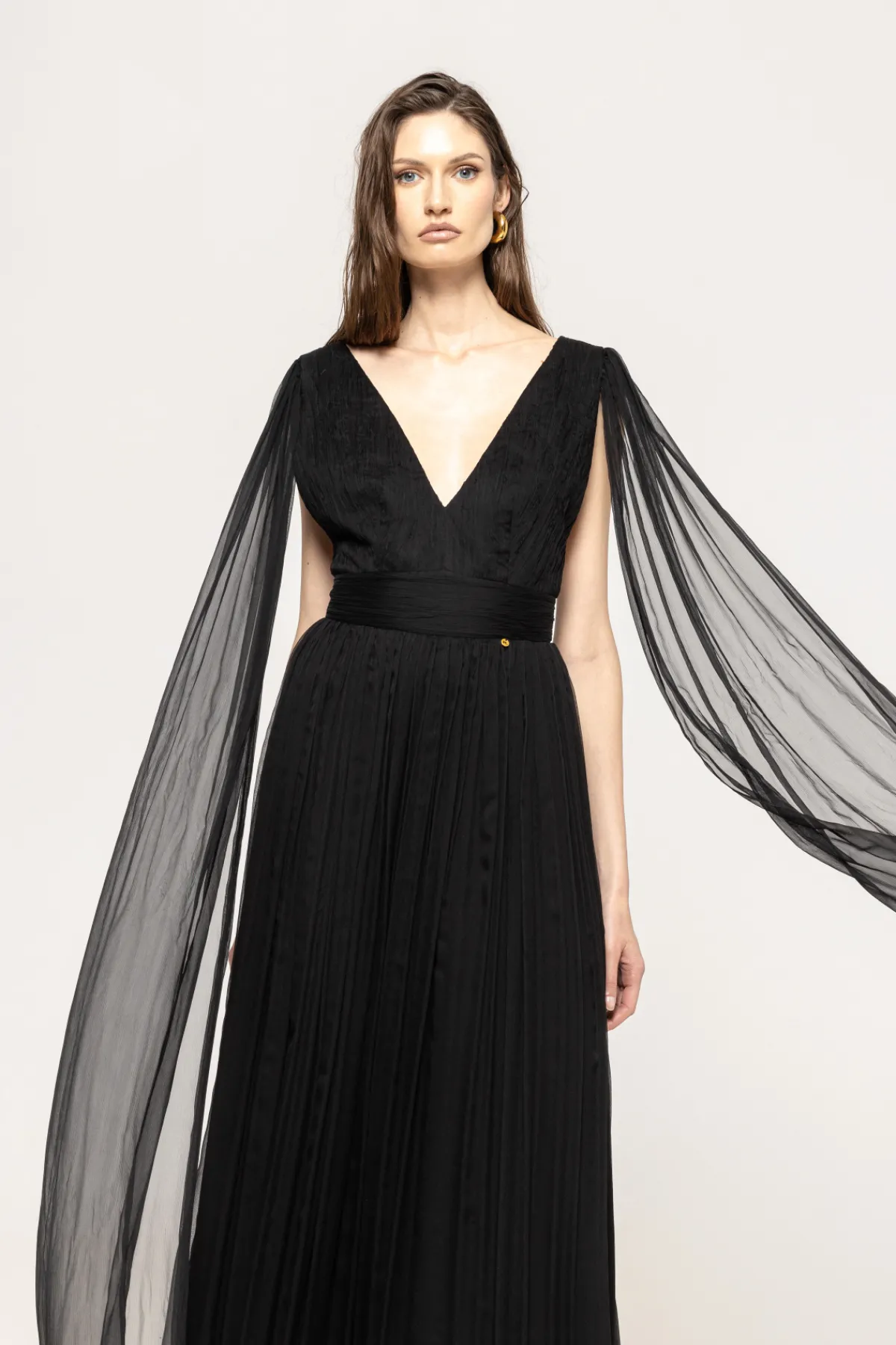 Fashion Cape sleeves maxi silk dress Dresses