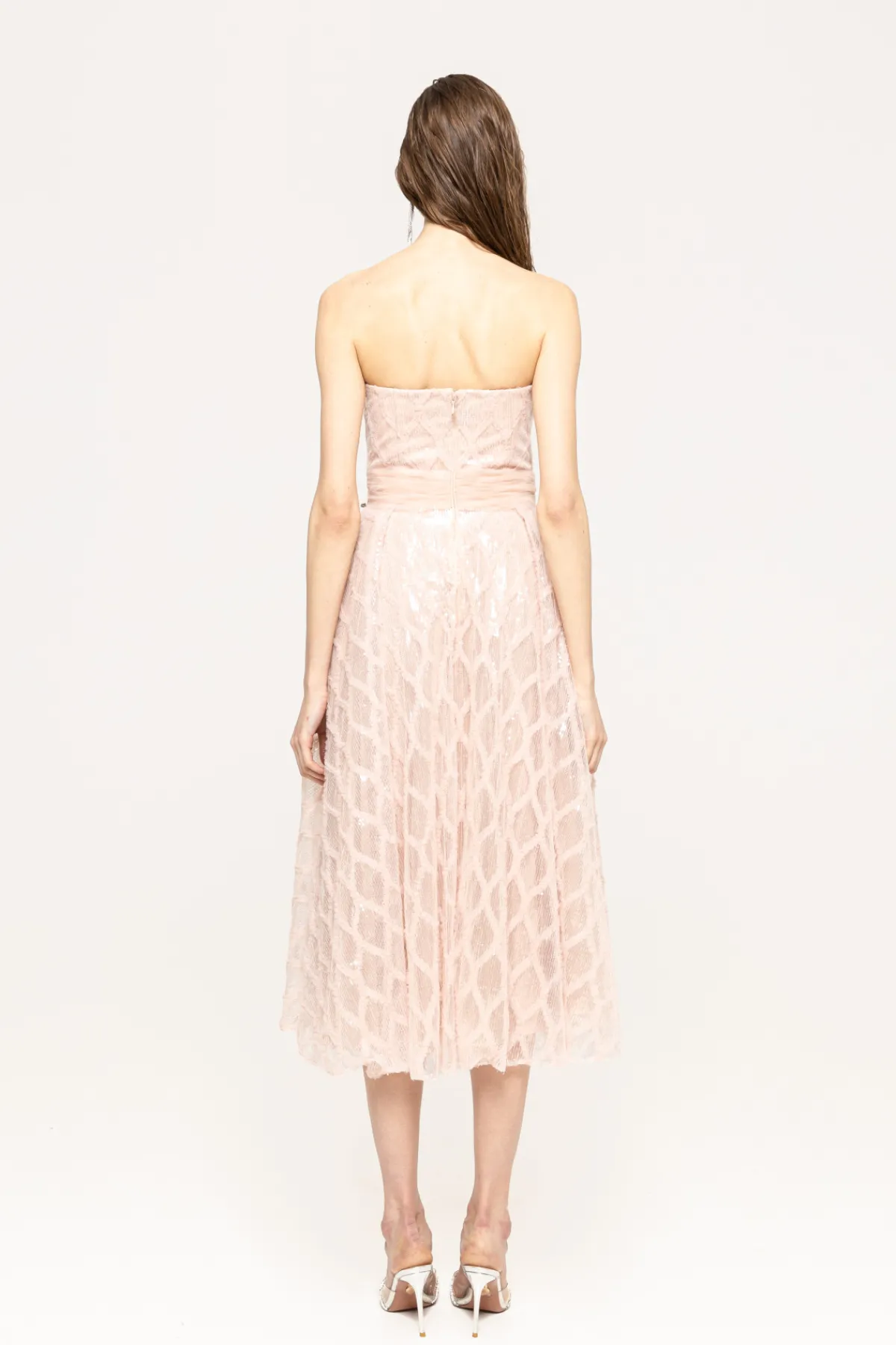 Shop Corset-detail sequinned midi dress Dresses