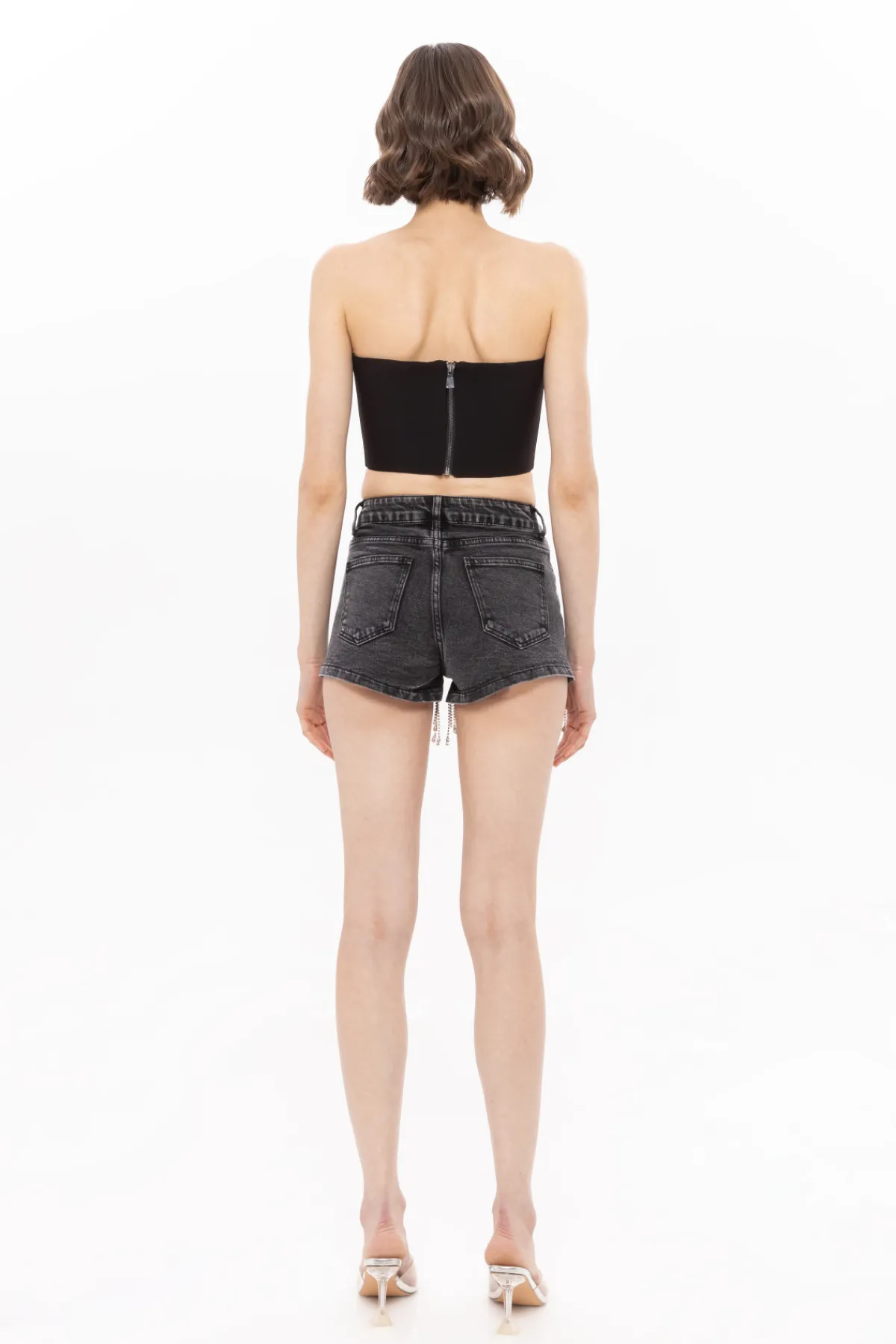 Cheap Crystal fringe-embellished denim shorts Pants
