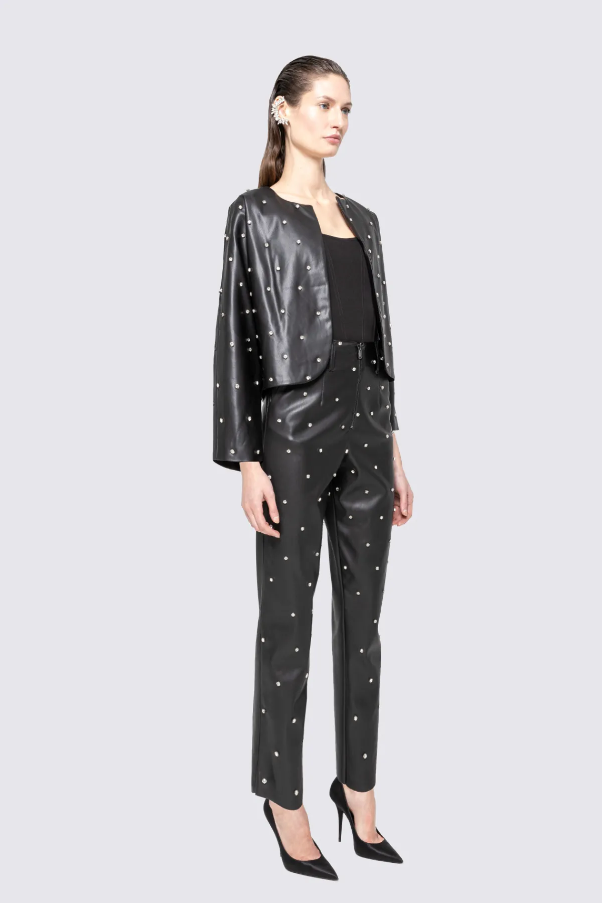Cheap Crystal-detail faux leather jacket Jackets
