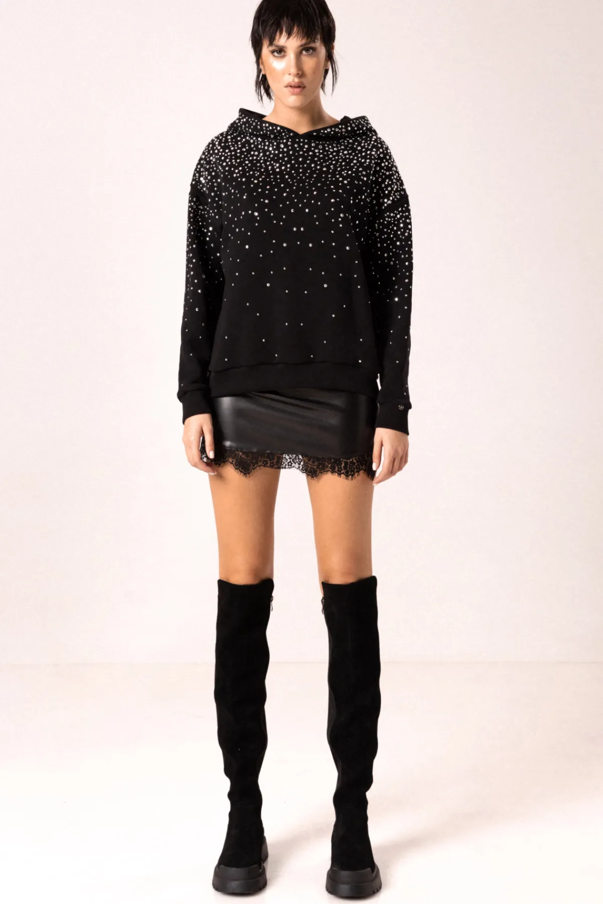 Fashion Crystal-embellished cotton hoodie Tops
