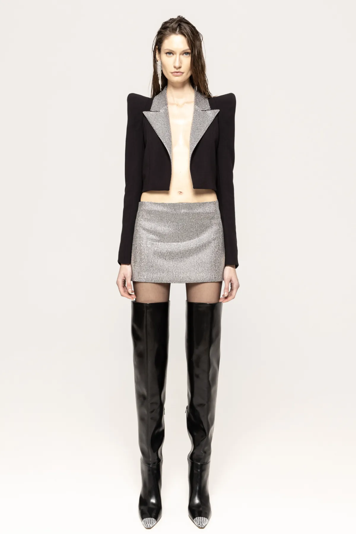 Fashion Crystal-embellished cropped blazer Jackets