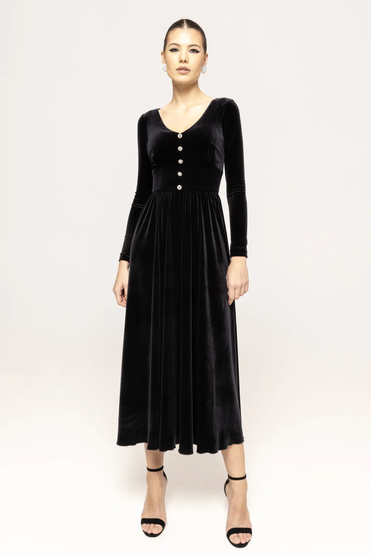 Shop Crystal-embellished velvet dress Dresses
