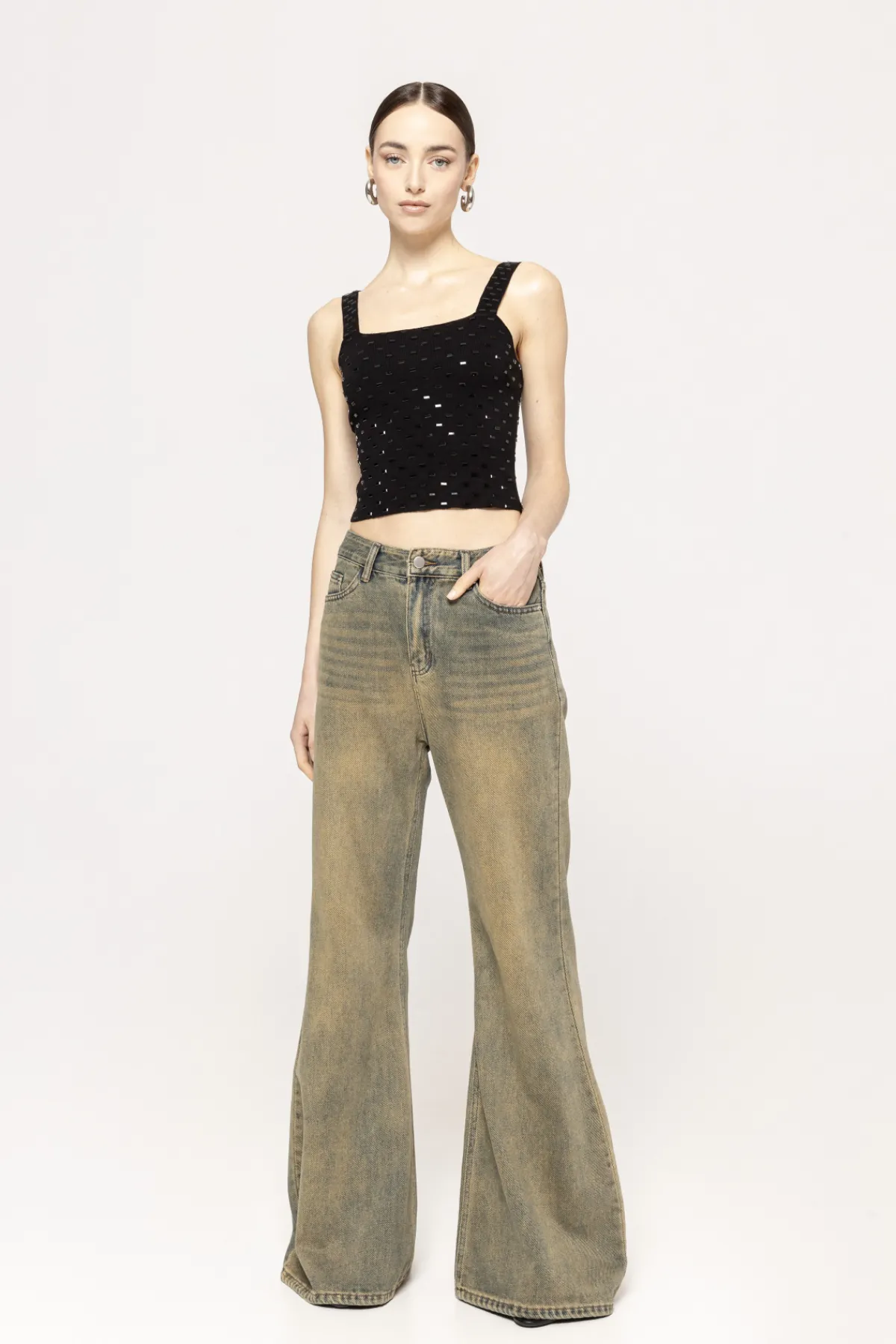 Cheap Crystal-embellished viscose top Tops