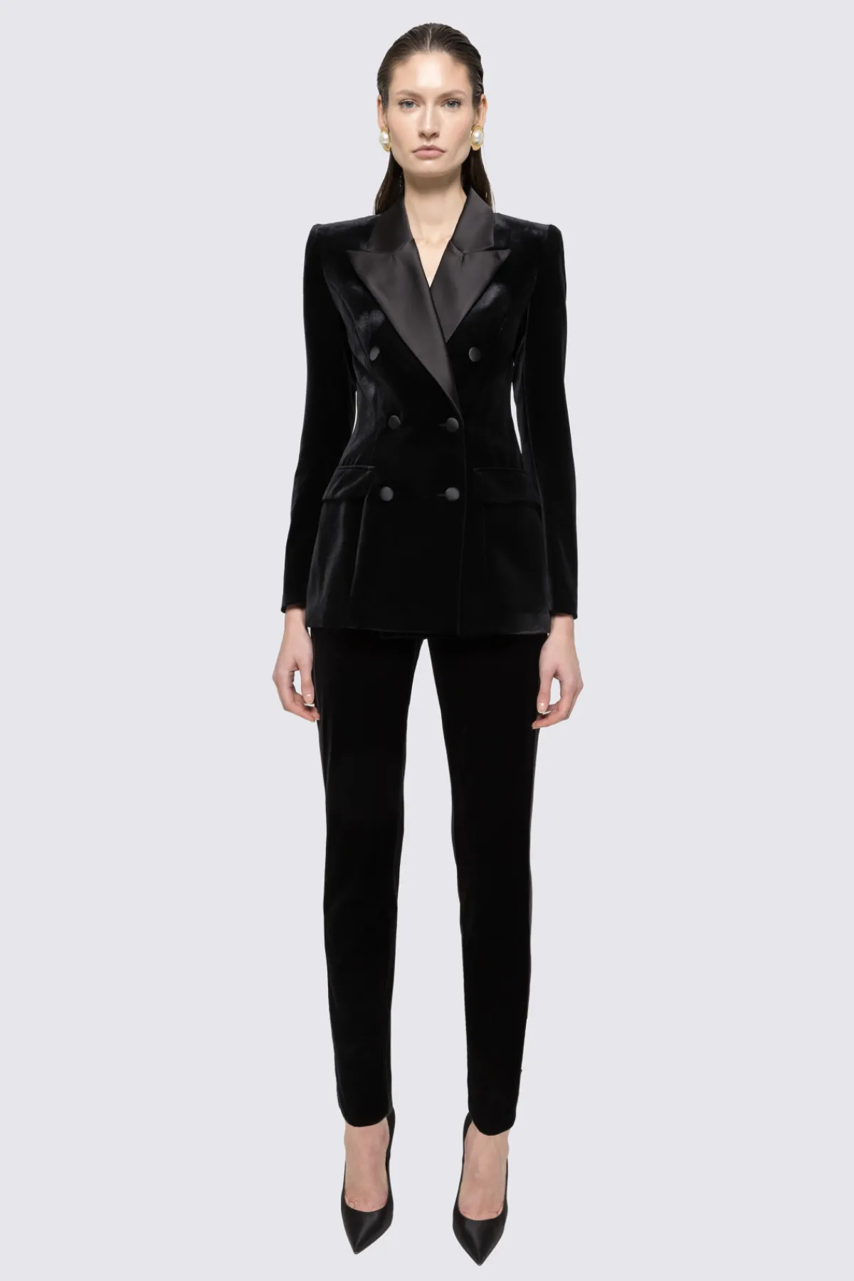 Shop Double-breasted velvet blazer Jackets