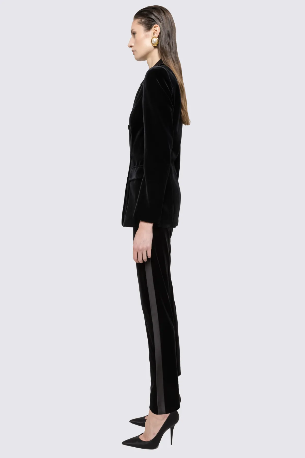 Shop Double-breasted velvet blazer Jackets