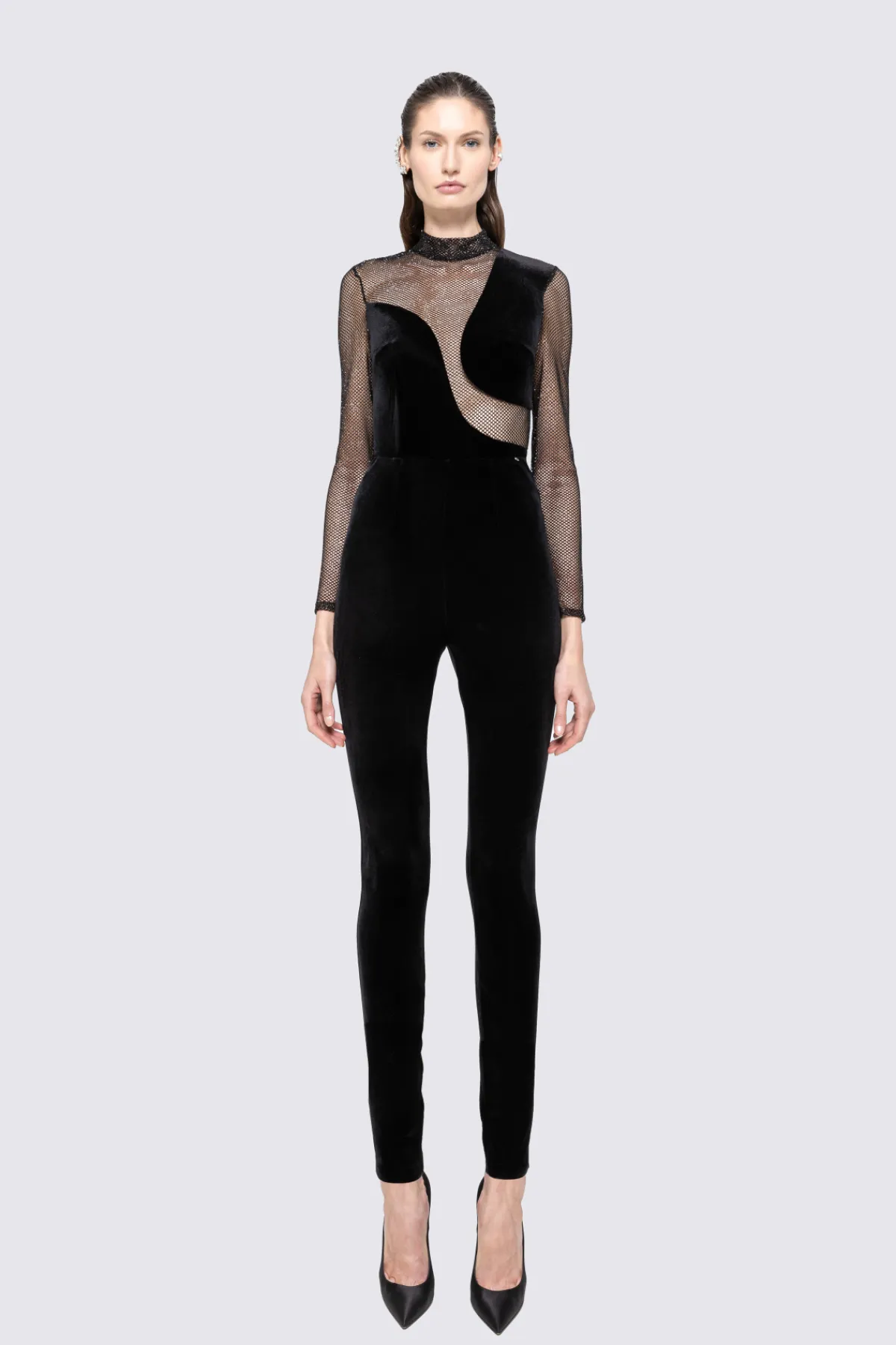 Cheap Embellished mesh velvet jumpsuit Jumpsuits