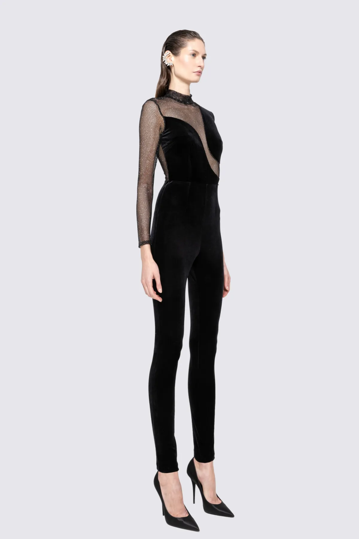 Cheap Embellished mesh velvet jumpsuit Jumpsuits