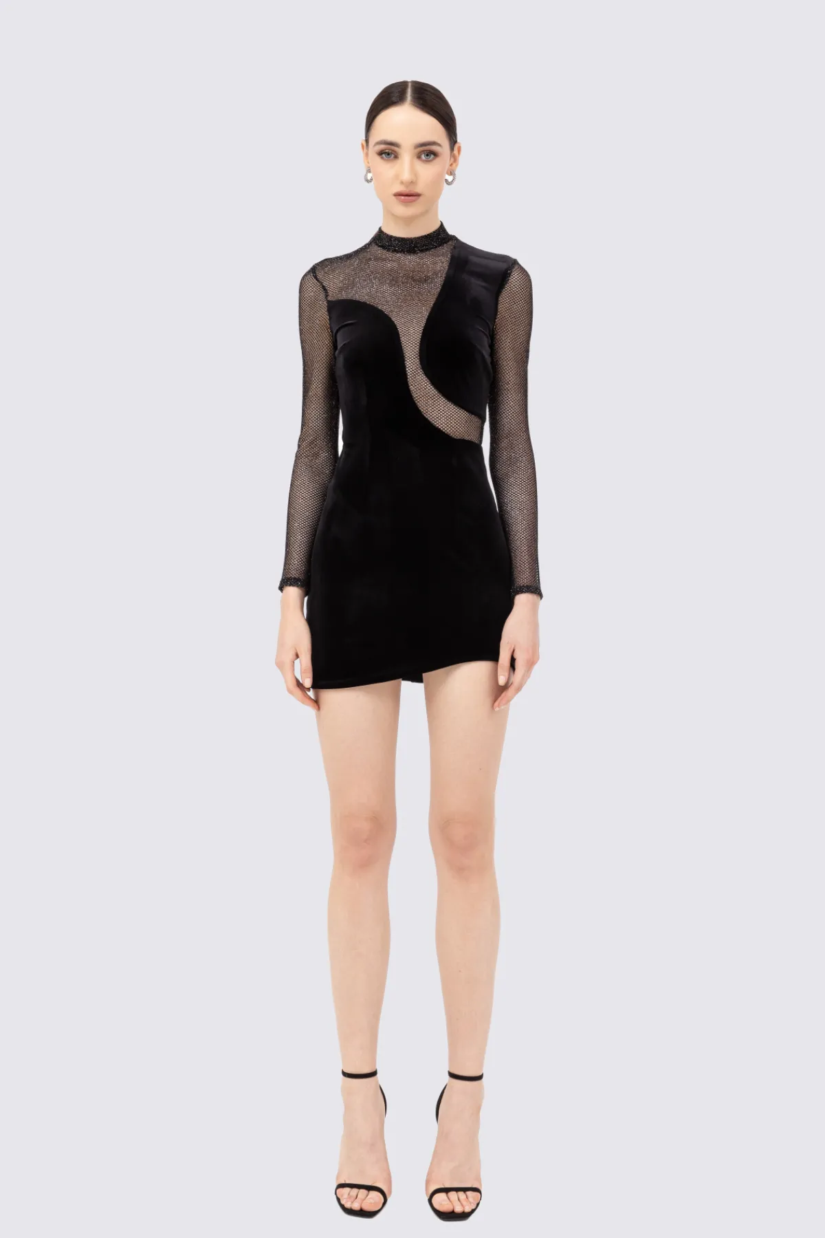 Outlet Embellished mesh velvet mini dress Dresses