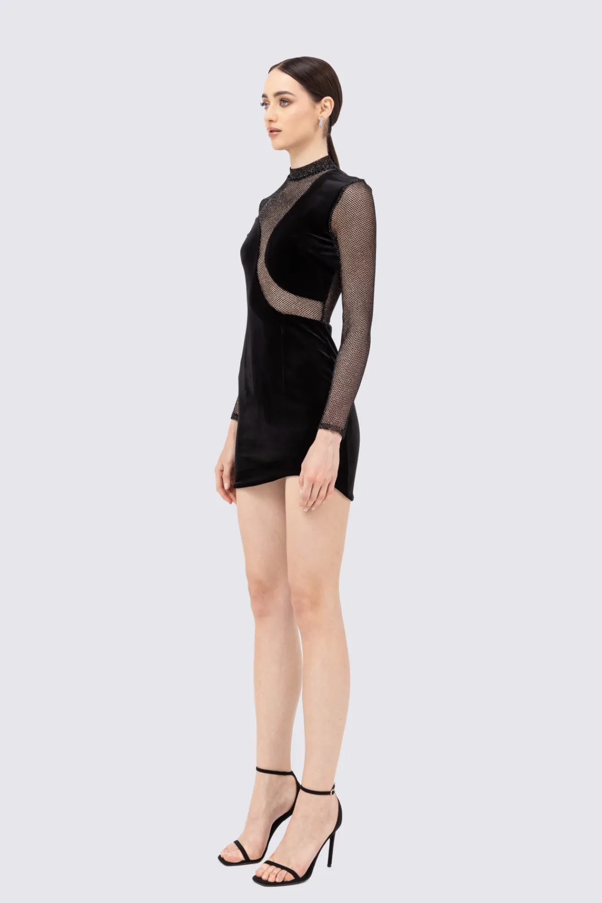 Outlet Embellished mesh velvet mini dress Dresses