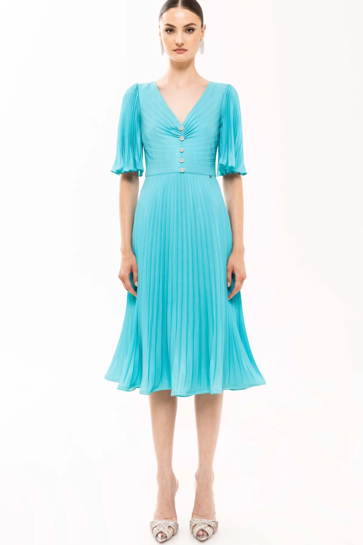 Fashion Embellished pleated dress Dresses