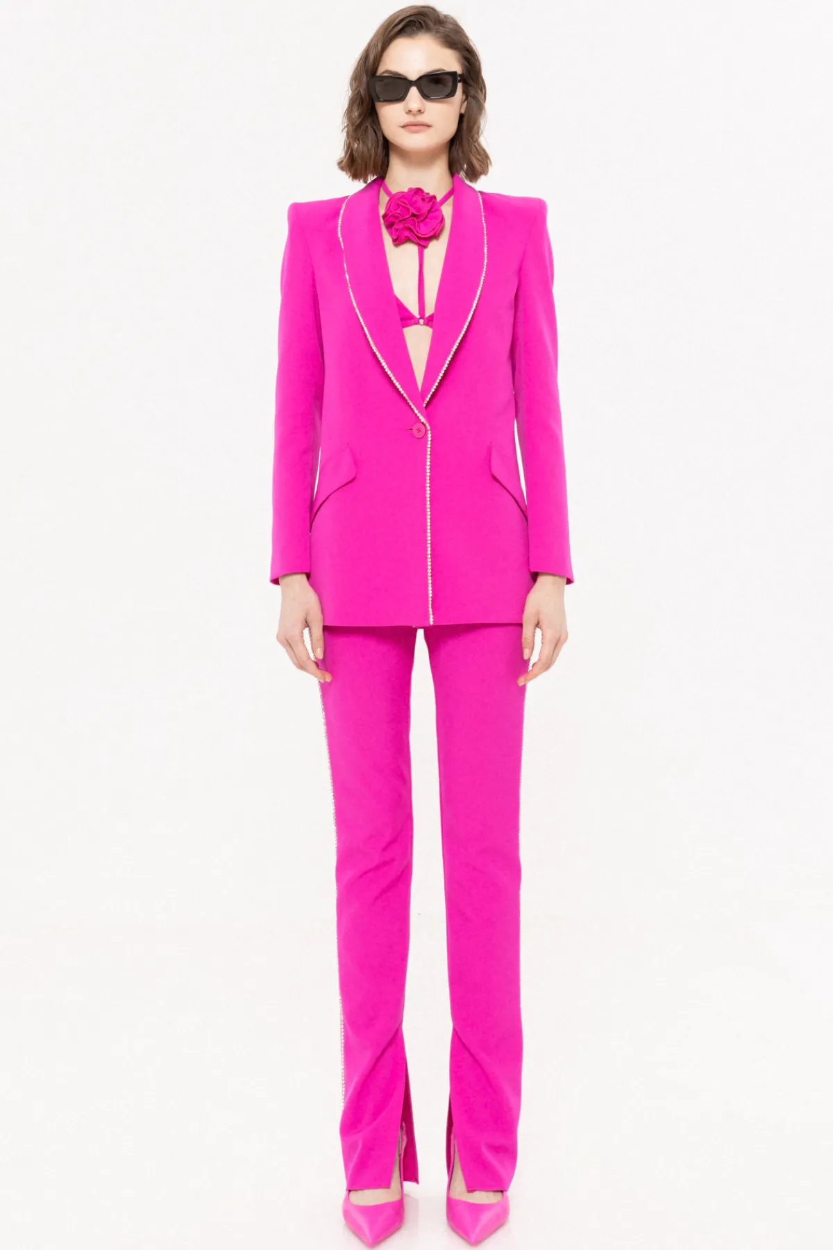 New Embellished trim-detail blazer Jackets