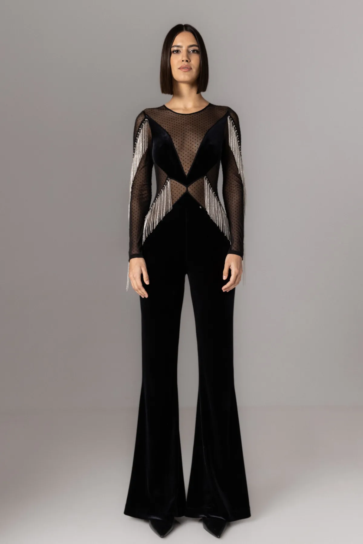 Fashion Embellished velvet jumpsuit Jumpsuits