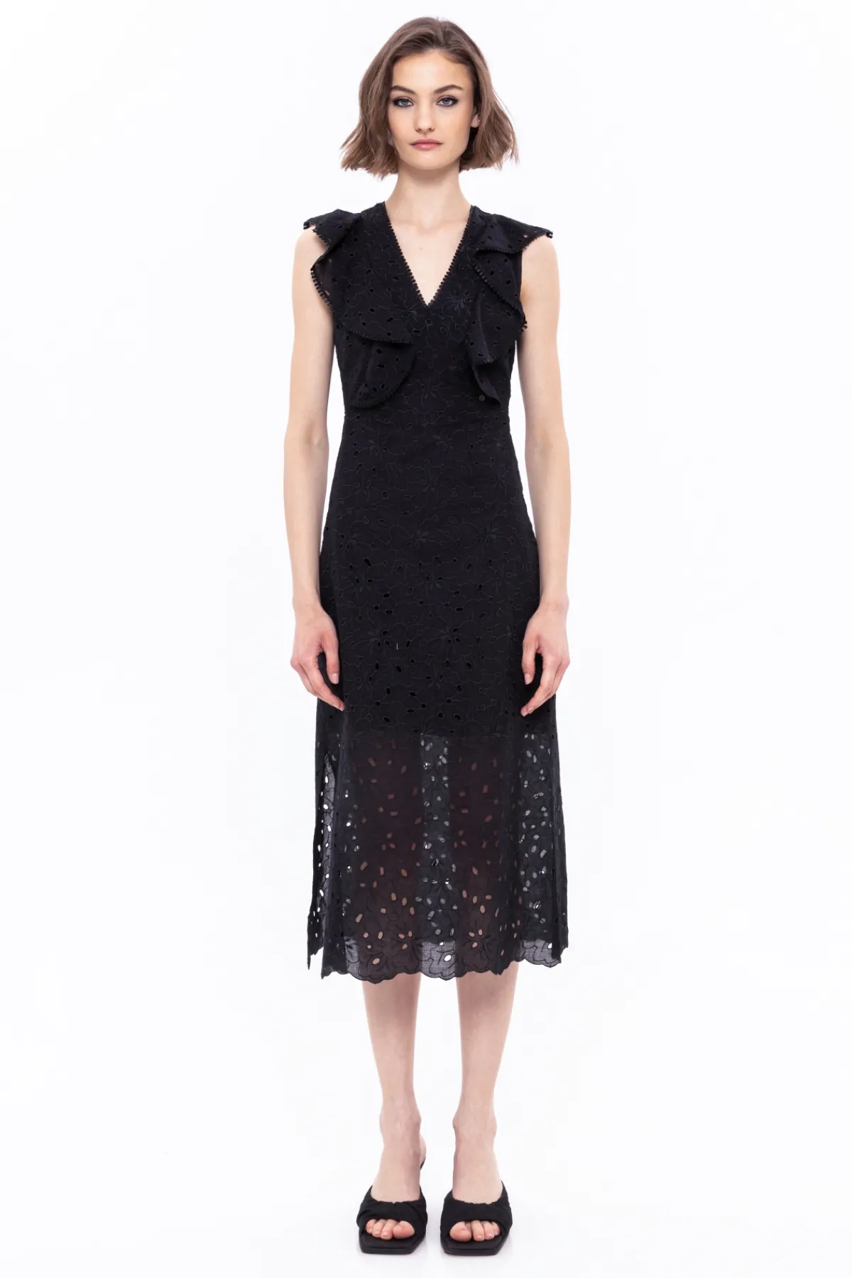 Fashion Embroidered cotton midi dress Dresses