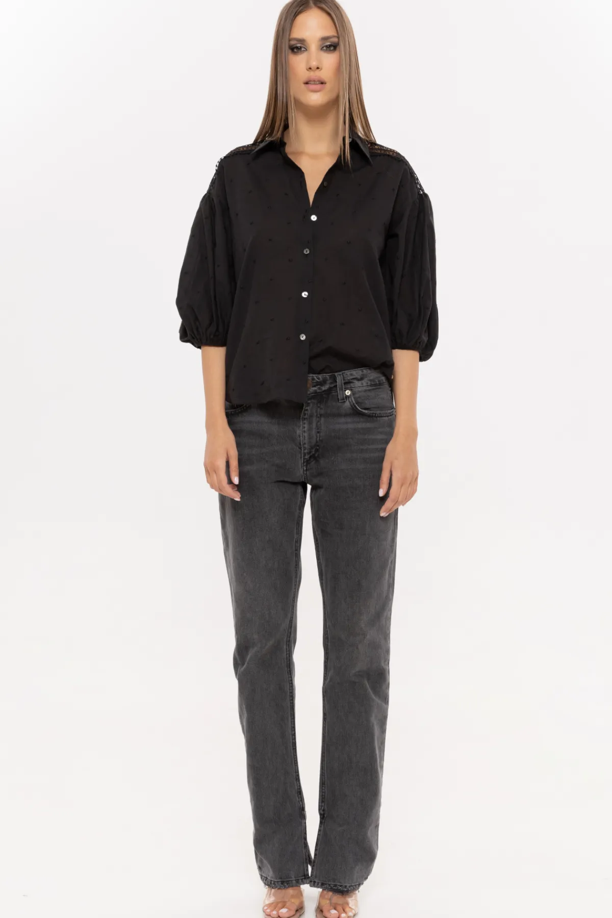Shop Embroidered cotton shirt Tops