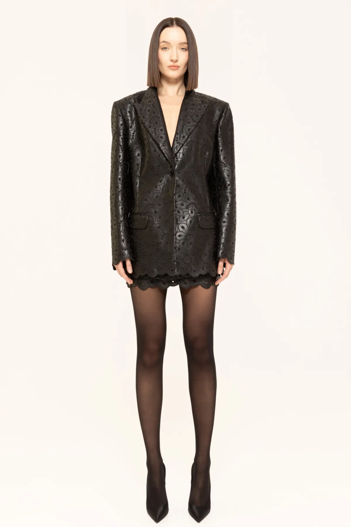 Store Embroidered faux leather blazer Jackets | Leather