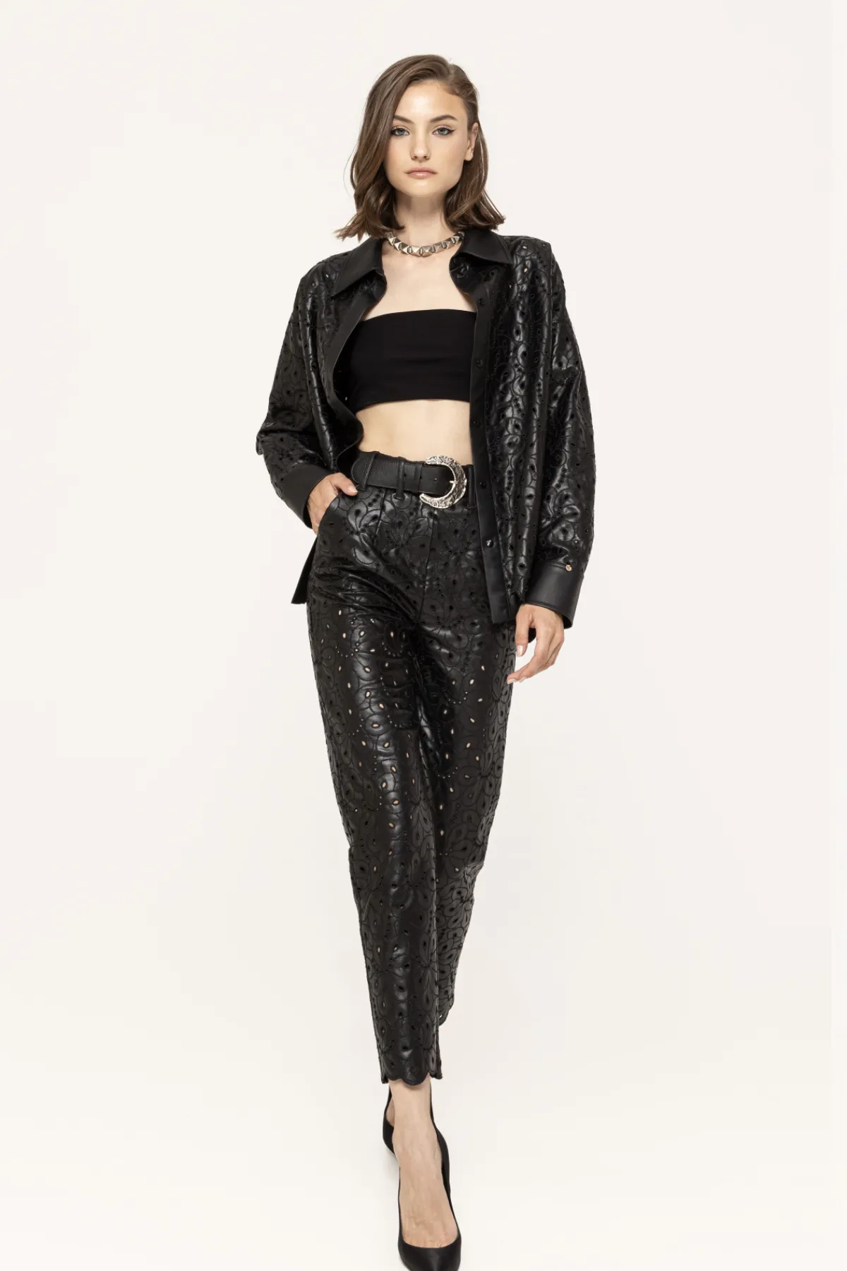 Discount Embroidered faux leather pants Leather | Pants