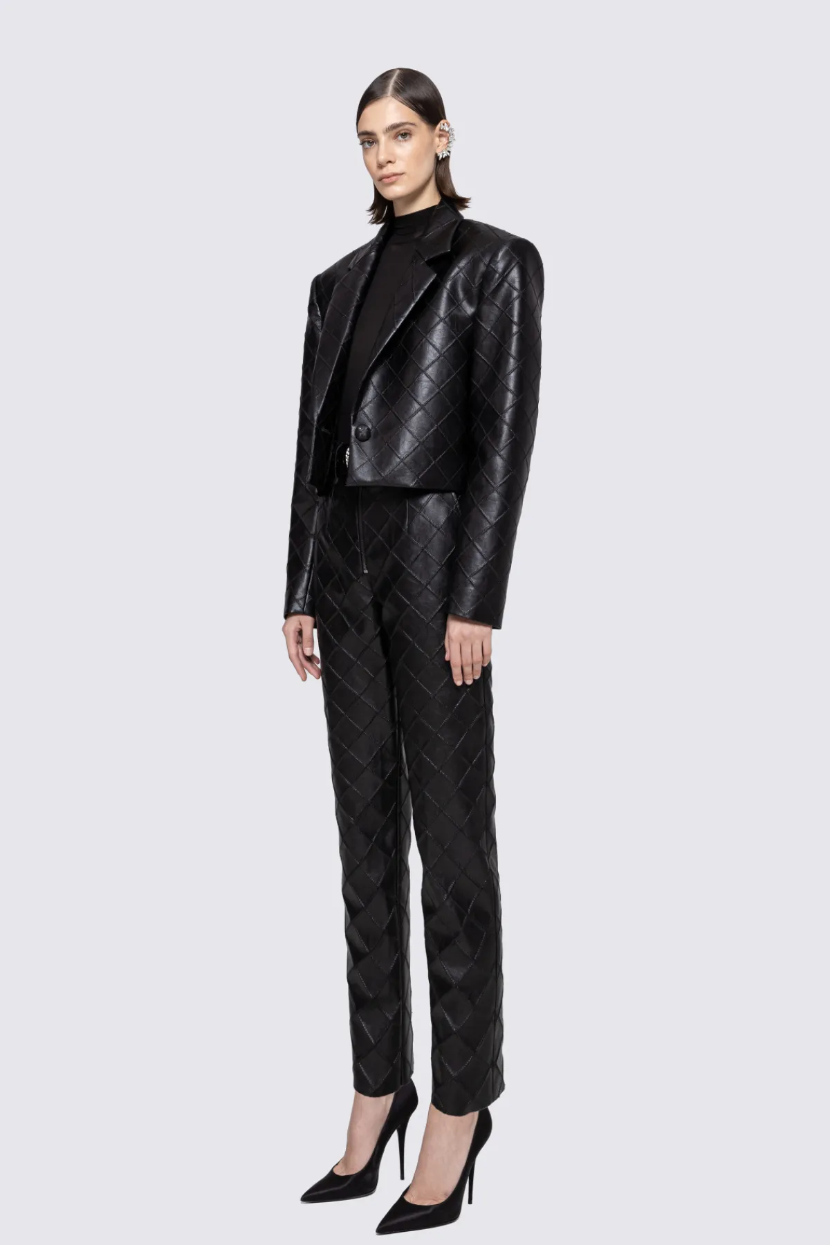 Fashion Faux leather oversized suit jacket Jackets