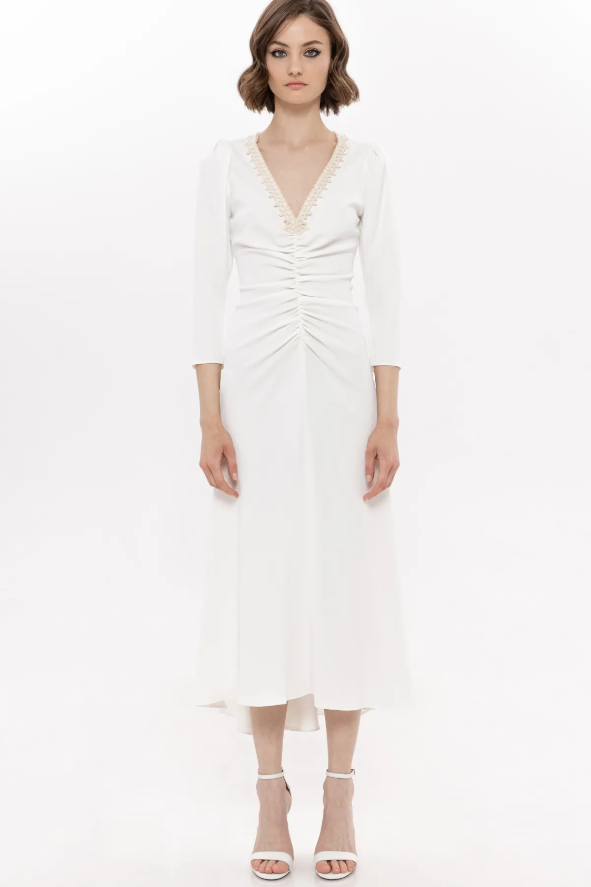 Fashion Faux pearl-appliqué midi dress Dresses