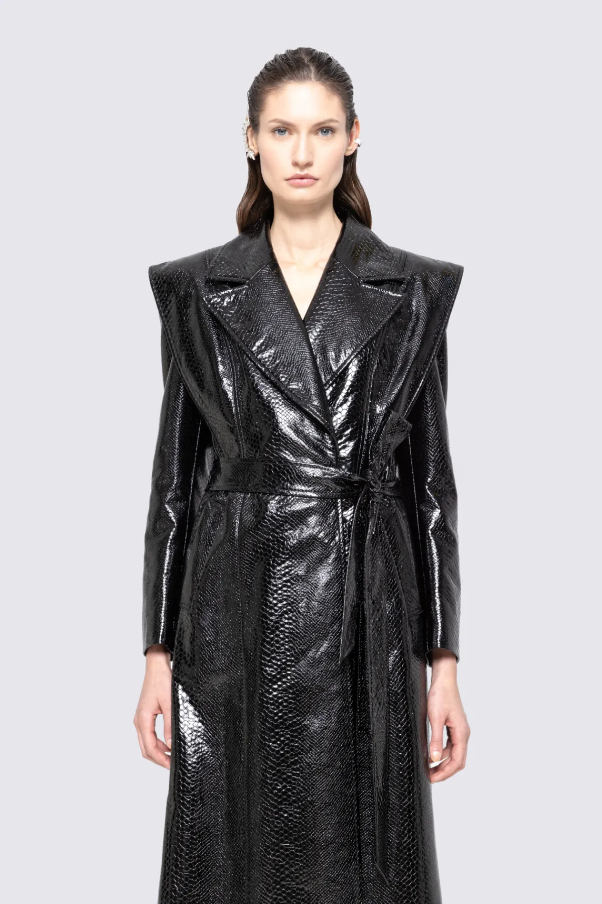 Online Faux-leather oversized coat Coats
