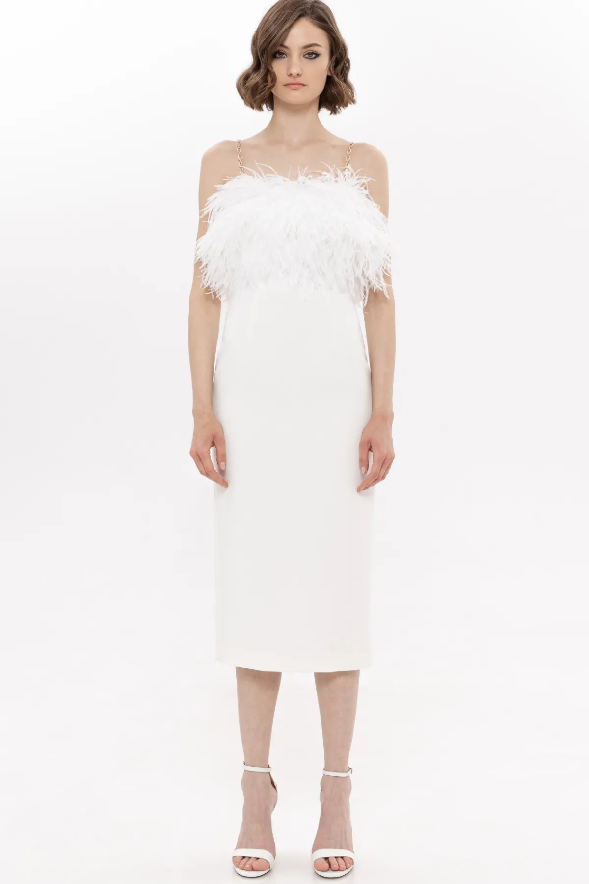Fashion Feather trimmed midi dress Dresses