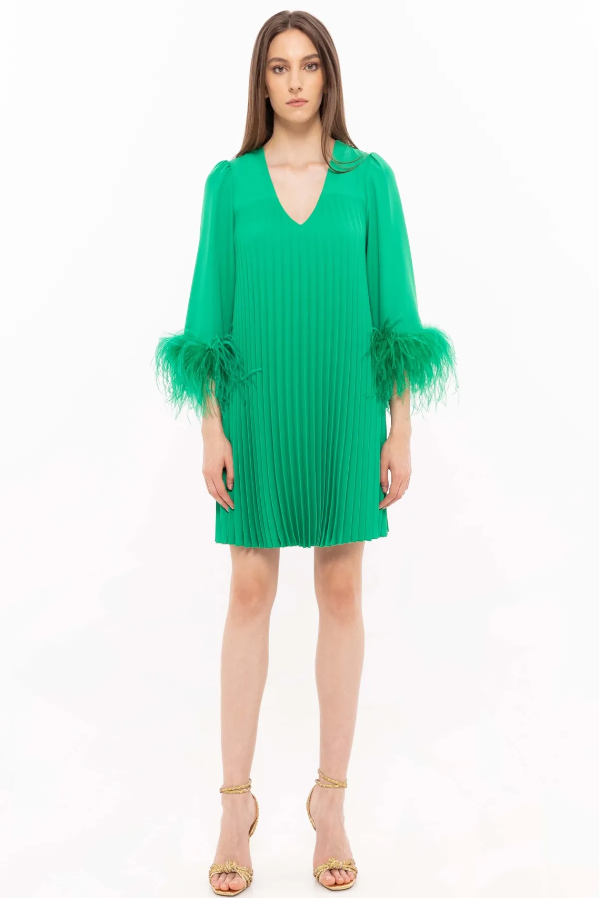 Sale Feather trimmed pleated dress Dresses