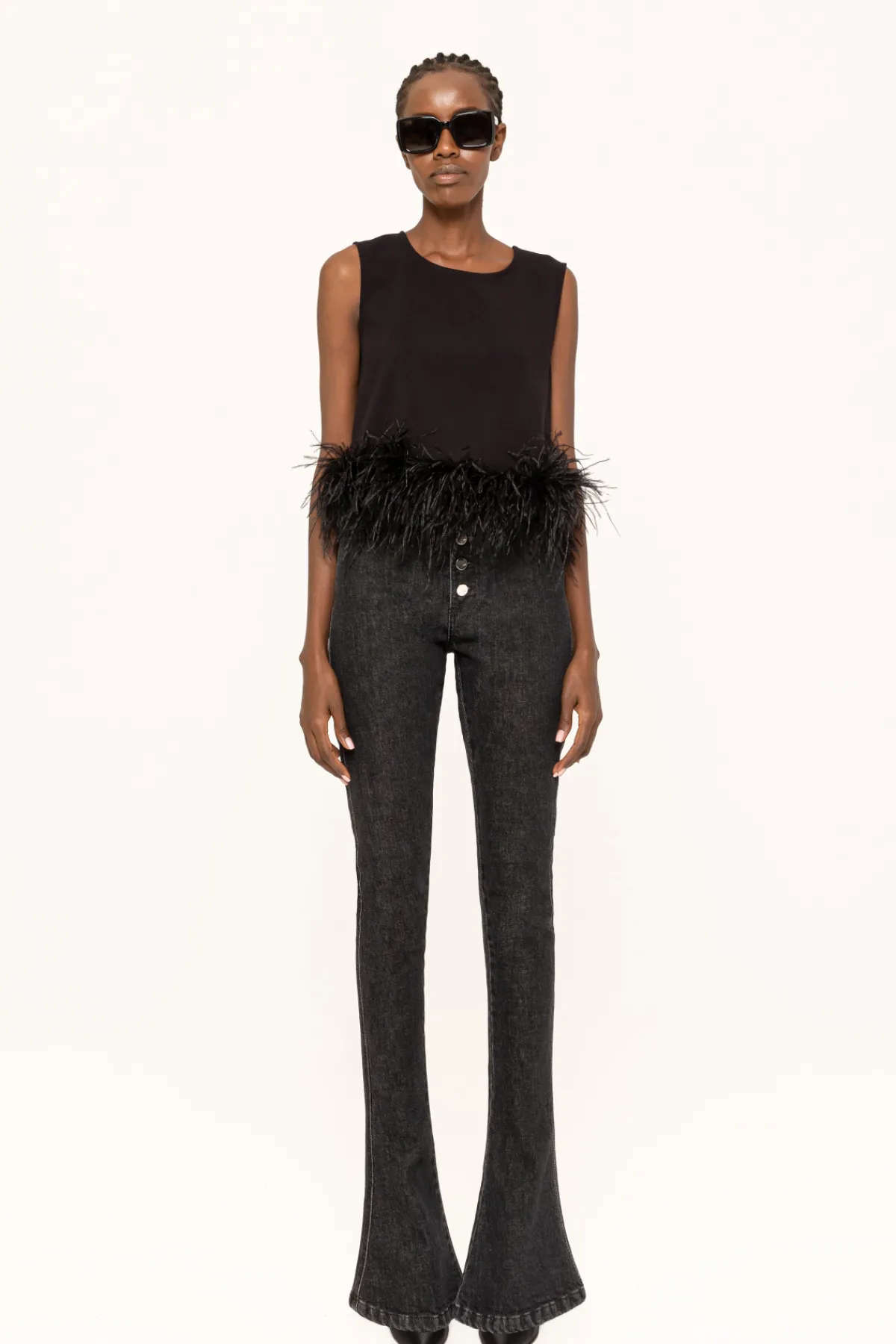 Sale Feather-trimmed crop top Tops