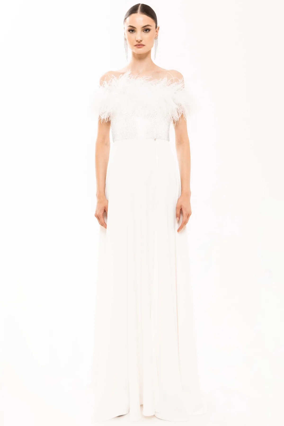 Discount Feather-trimmed embellished dress Dresses