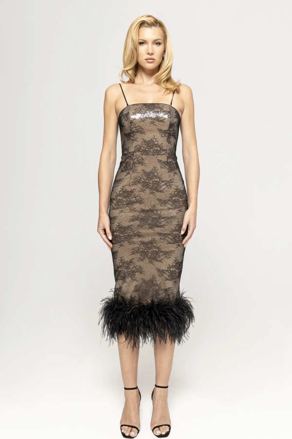 Flash Sale Feather-trimmed sequined midi dress Dresses