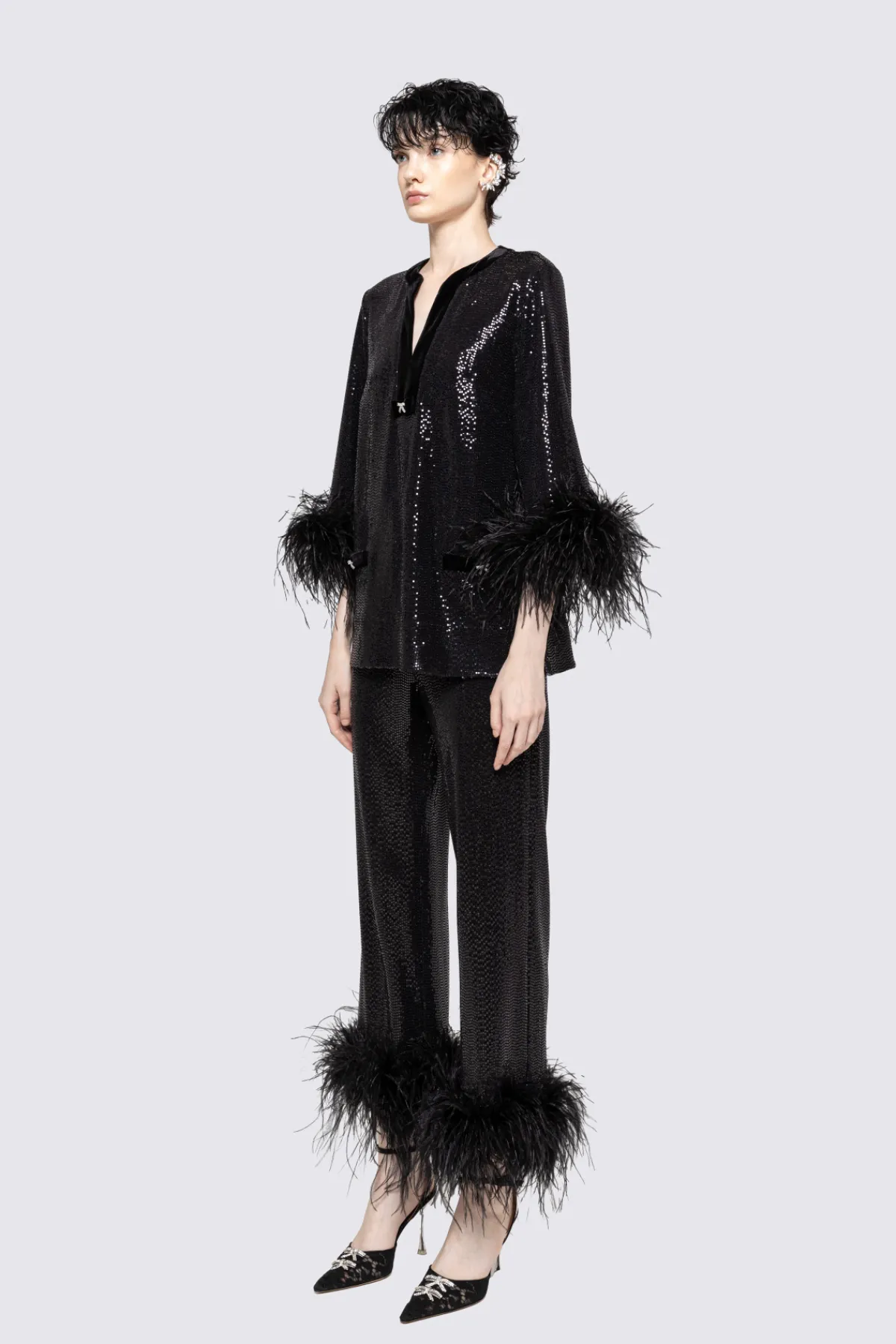 Clearance Feather-trimmed sequined pants Pants