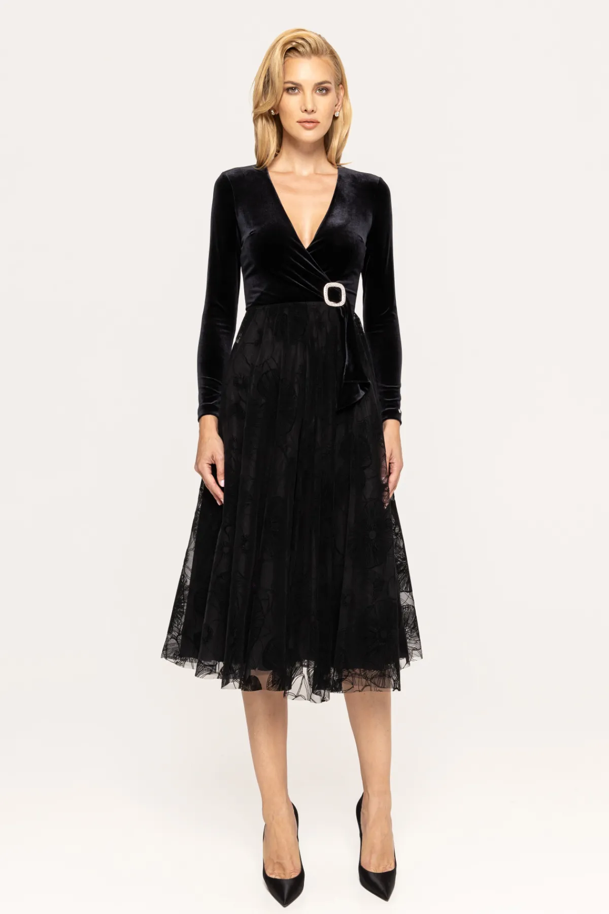Clearance Flock print tulle midi dress Dresses