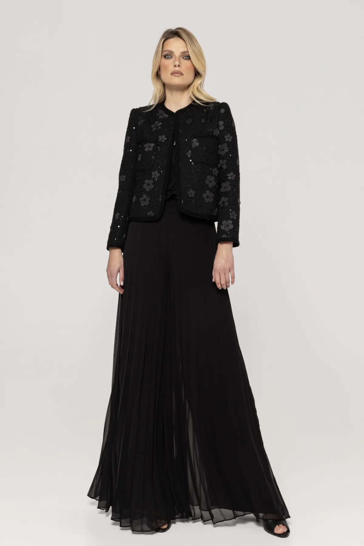 Shop Floral-appliqué bouclé jacket Jackets