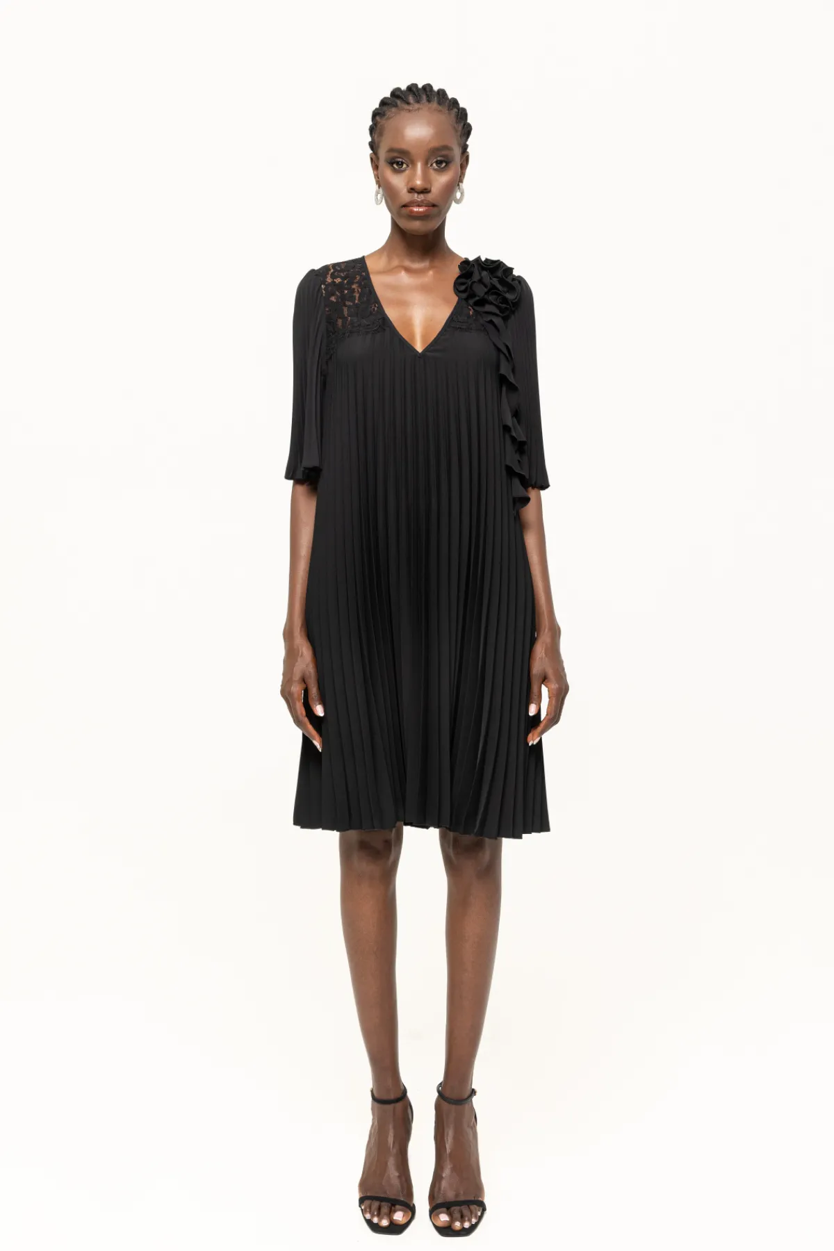 Shop Floral-appliqué midi dress Dresses