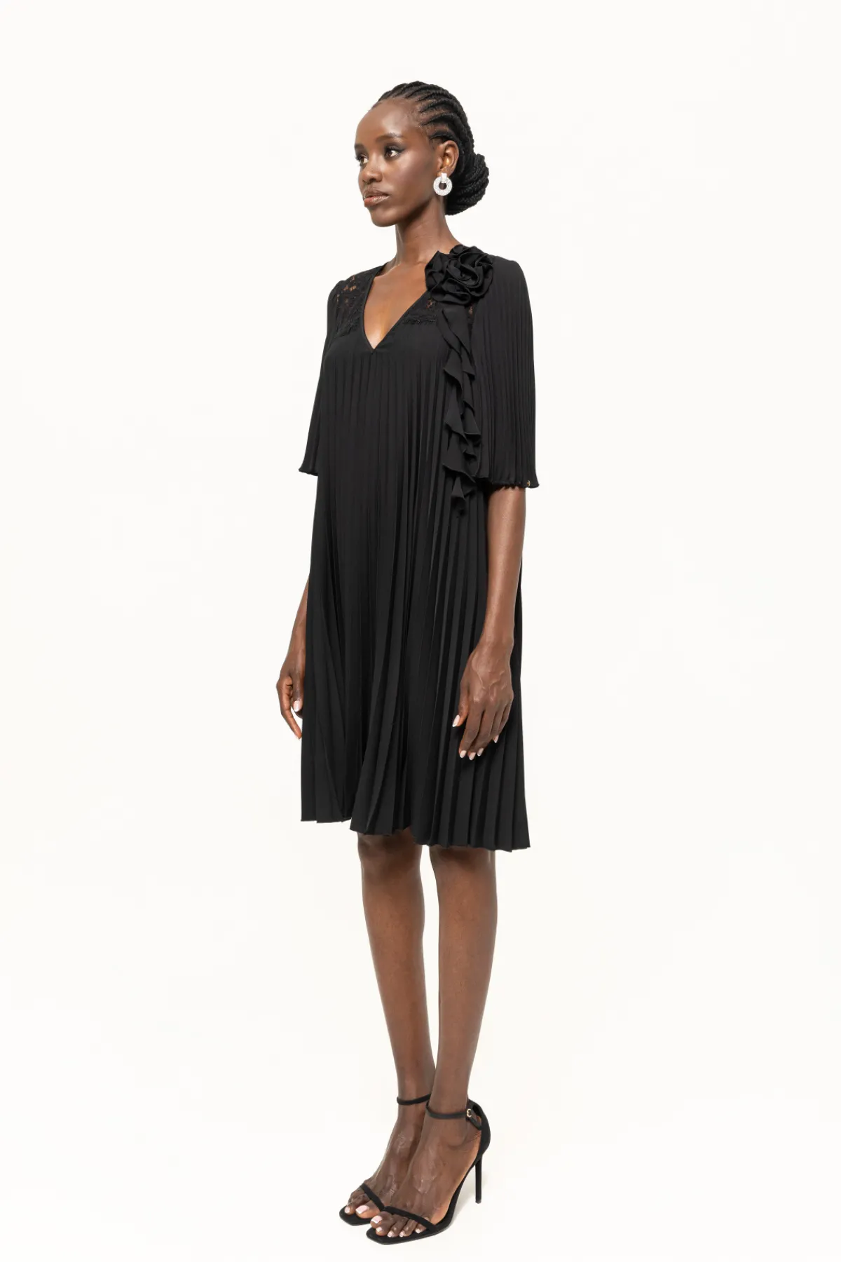 Shop Floral-appliqué midi dress Dresses