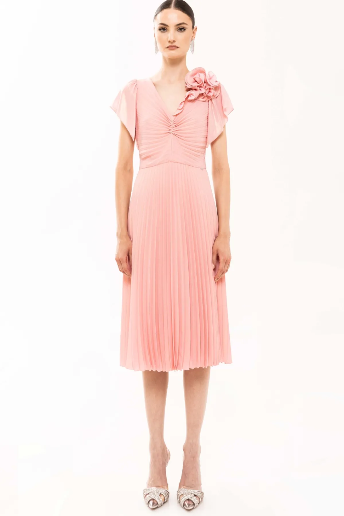 Clearance Floral-appliqué pleated dress Dresses