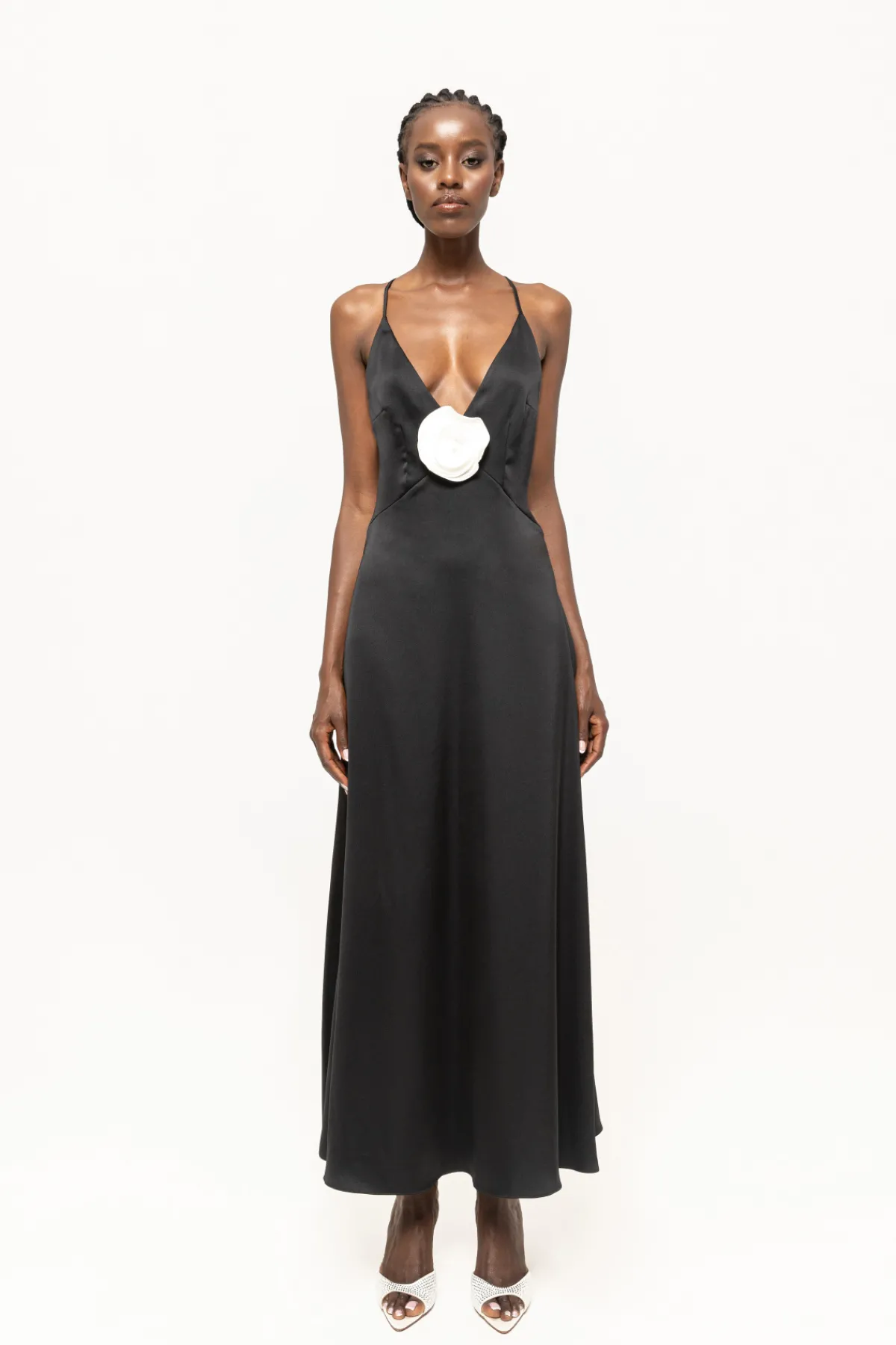 Best Sale Floral-appliqué satin midi dress Dresses