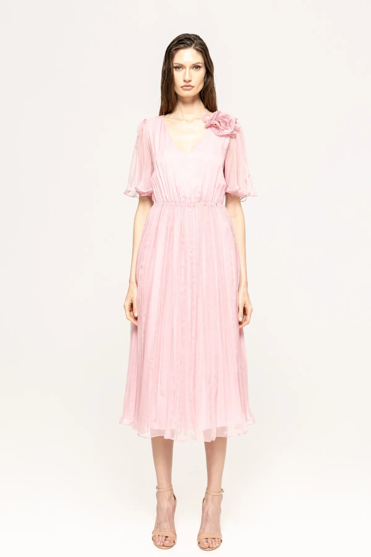 Cheap Floral-appliqué silk dress Dresses