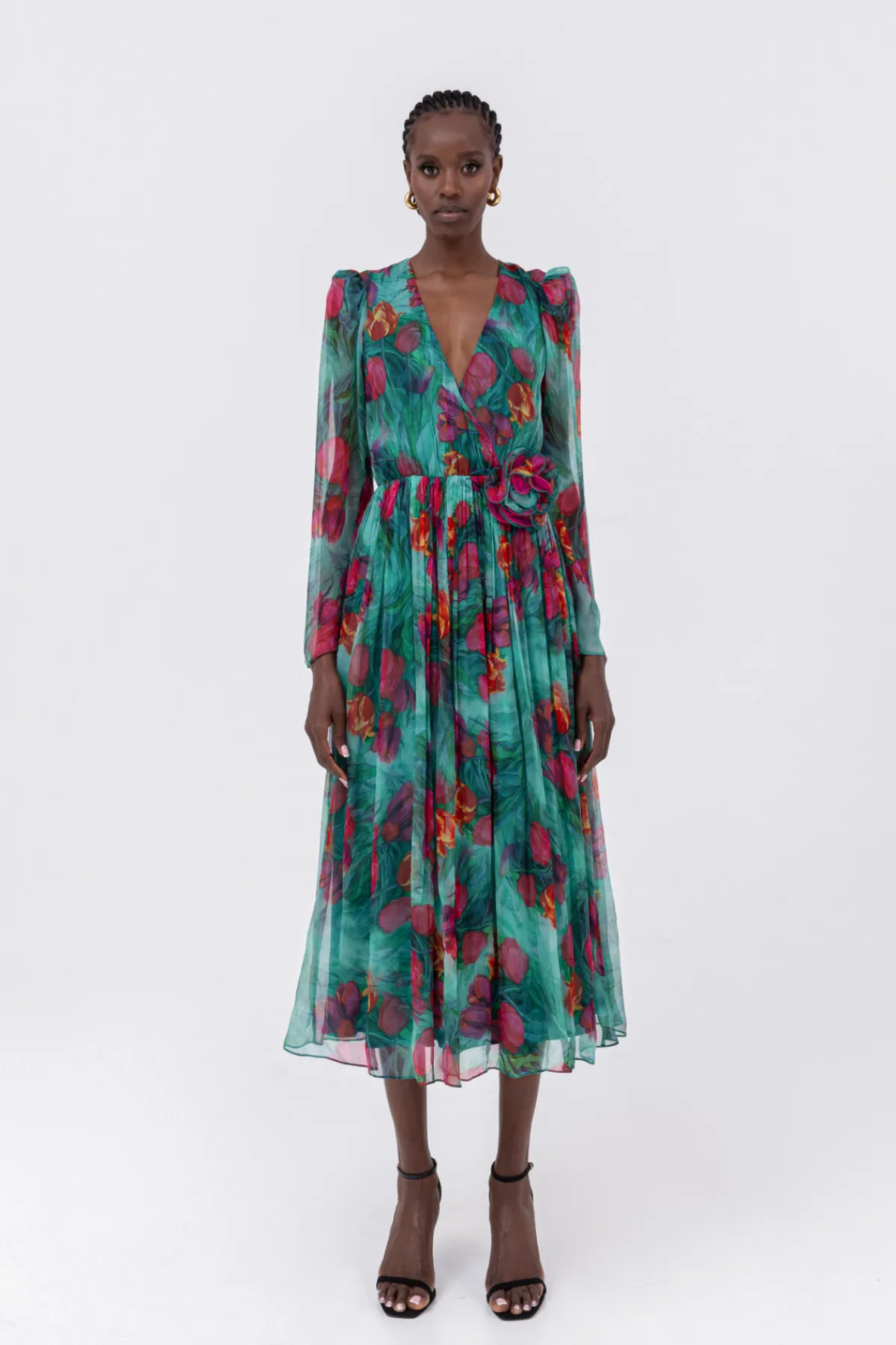 Store Floral-appliqué silk midi dress Dresses