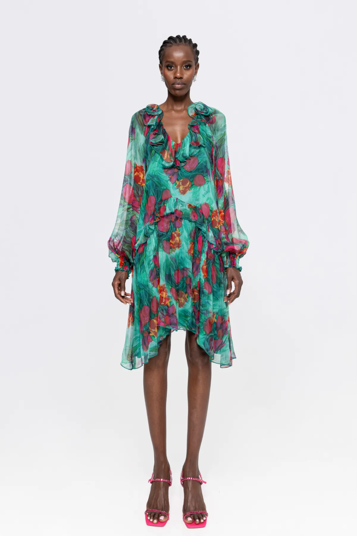 Sale Floral-appliqué silk midi dress Dresses