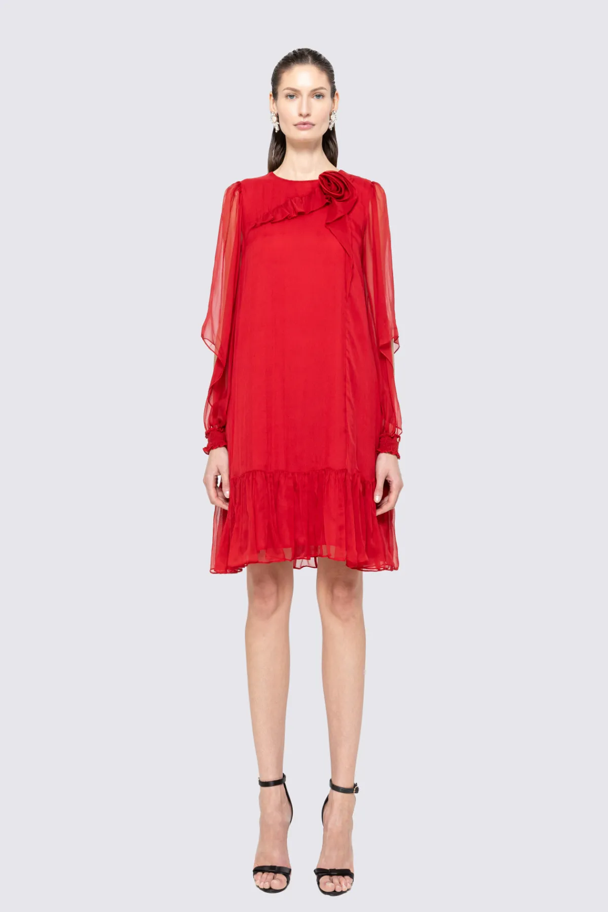 Cheap Floral-appliqué silk midi dress Dresses
