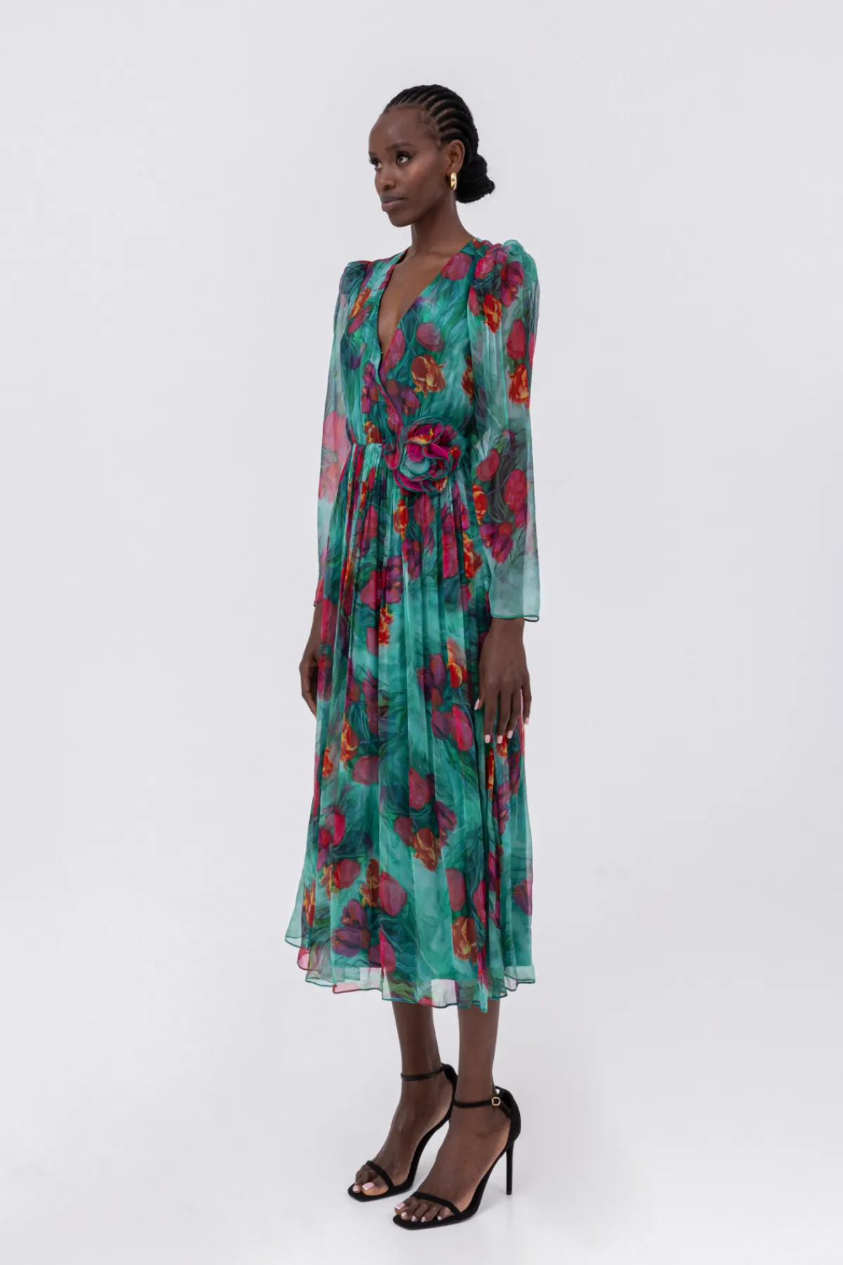 Store Floral-appliqué silk midi dress Dresses
