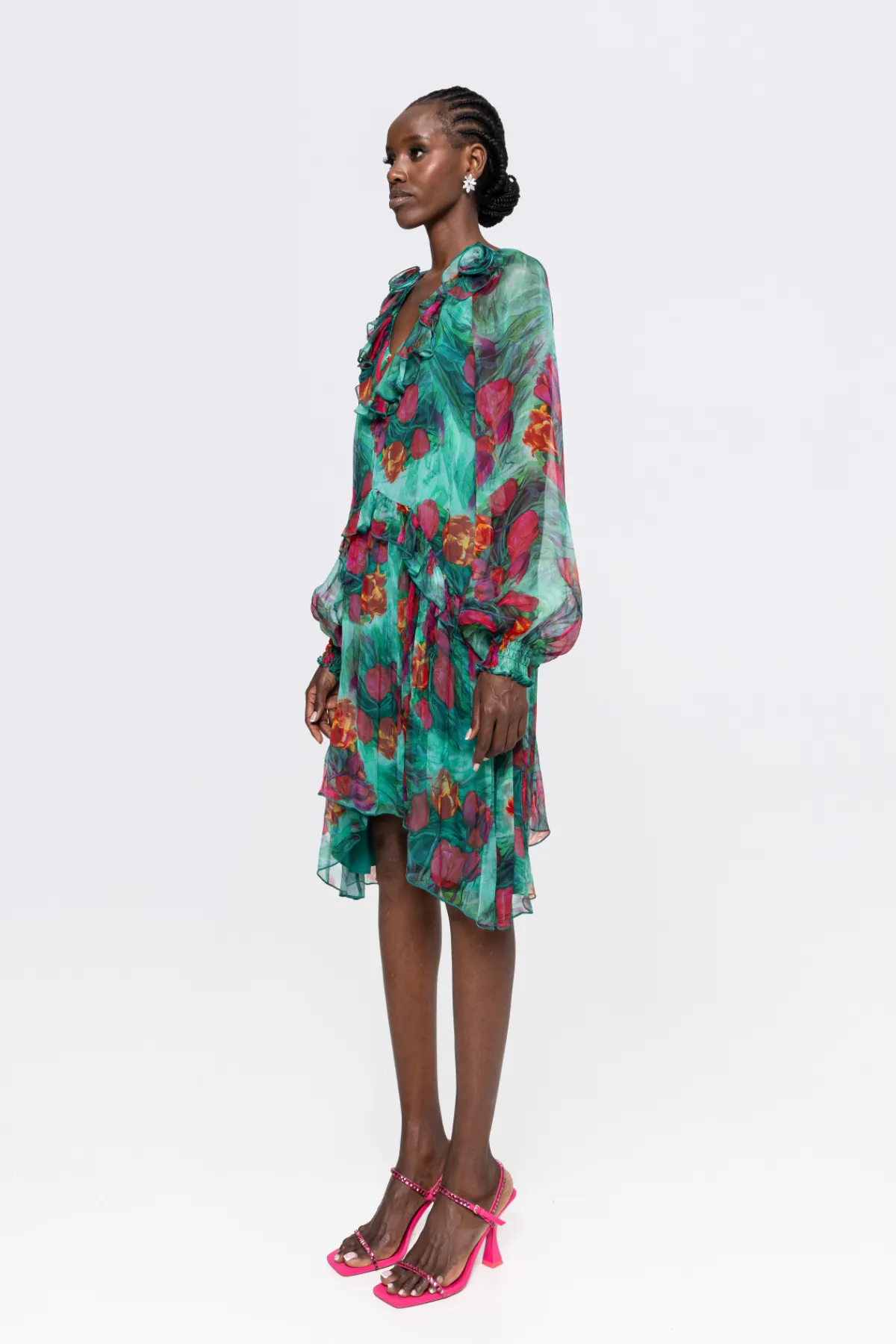 Sale Floral-appliqué silk midi dress Dresses