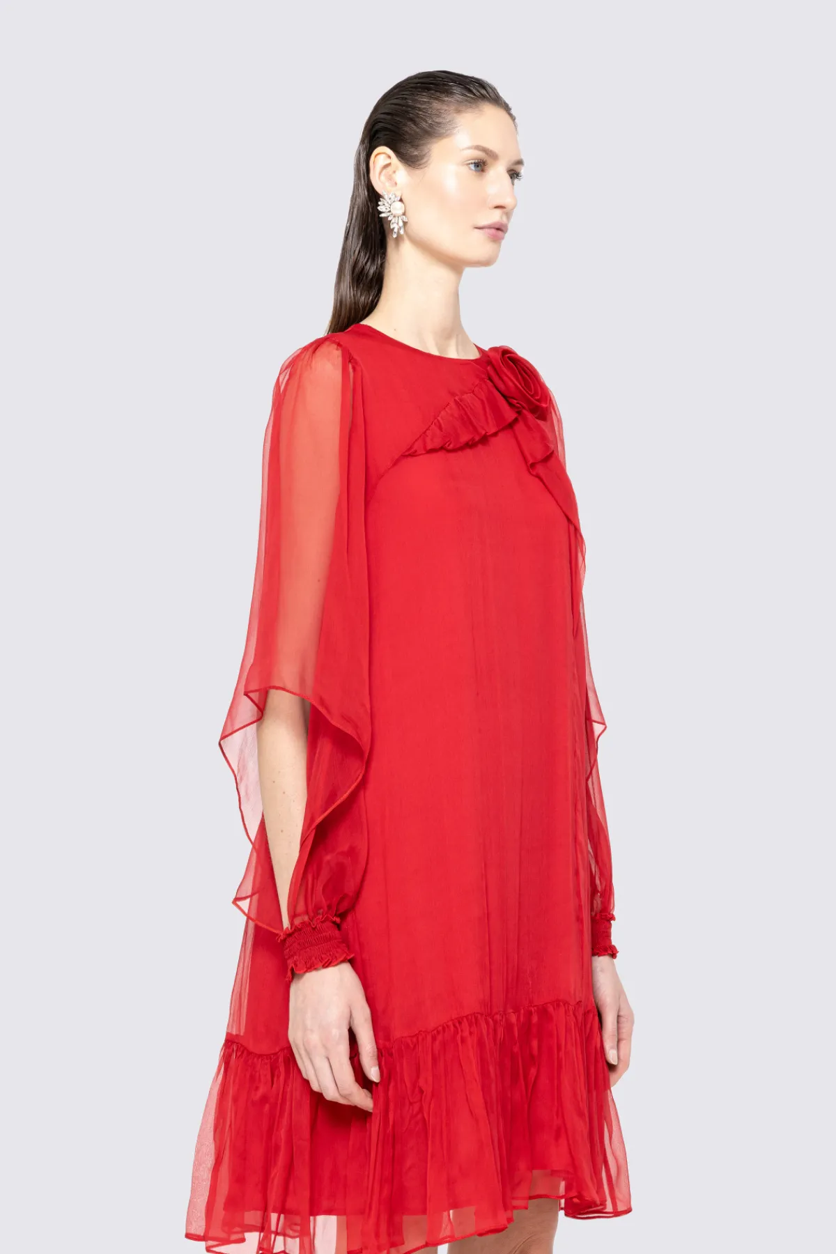 Cheap Floral-appliqué silk midi dress Dresses