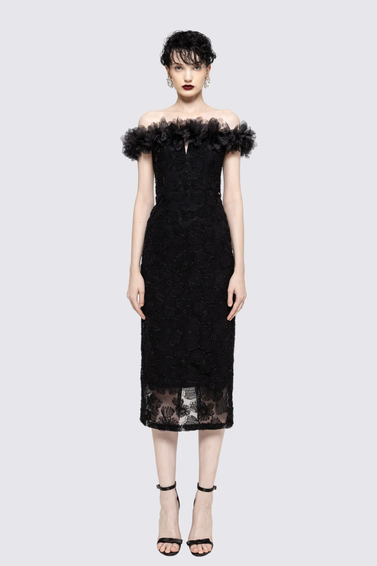 Outlet Floral-detail lace midi dress Dresses