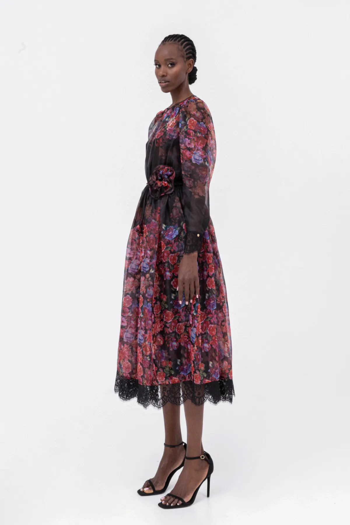 Fashion Floral-detail organza midi dress Dresses